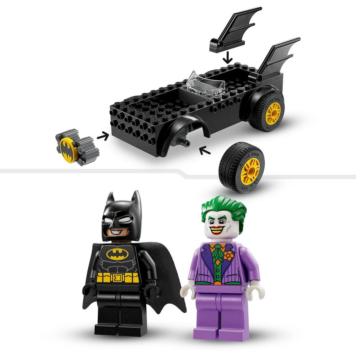 LEGO LEGO DC 76264 La Poursuite du Joker en Batmobile, Jouet de Voiture, avec Brique de Démarrage Super-Héros
