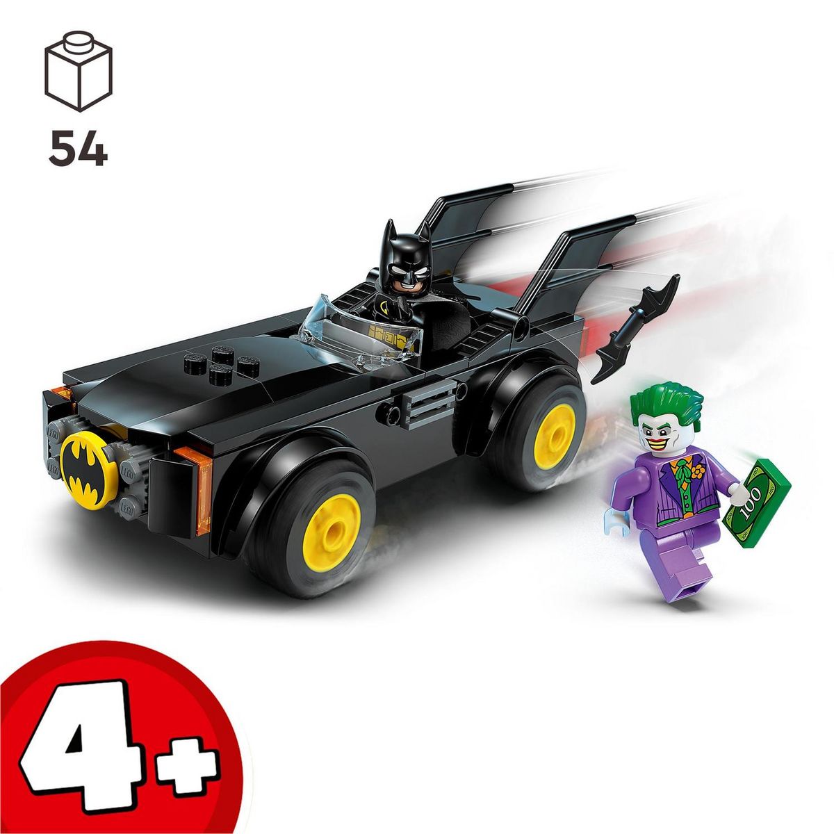 LEGO LEGO DC 76264 La Poursuite du Joker en Batmobile, Jouet de Voiture, avec Brique de Démarrage Super-Héros
