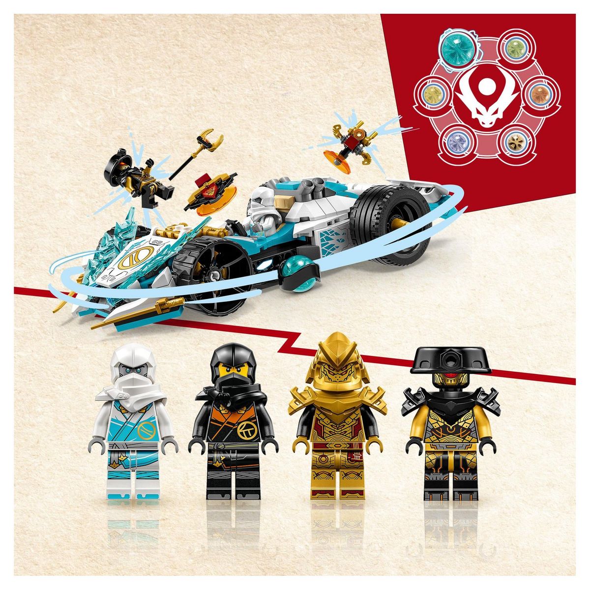 LEGO NINJAGO 71791 - La Voiture de Course Spinjitzu : le Pouvoir du Dragon de Zane, Jouet Modèle Réduit avec Rotation et 4 Minifigurines, Cadeau Enfants Dès 7 Ans