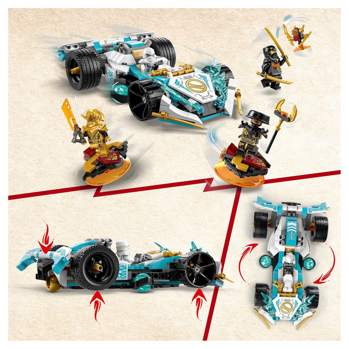 LEGO NINJAGO 71791 - La Voiture de Course Spinjitzu : le Pouvoir du Dragon de Zane, Jouet Modèle Réduit avec Rotation et 4 Minifigurines, Cadeau Enfants Dès 7 Ans