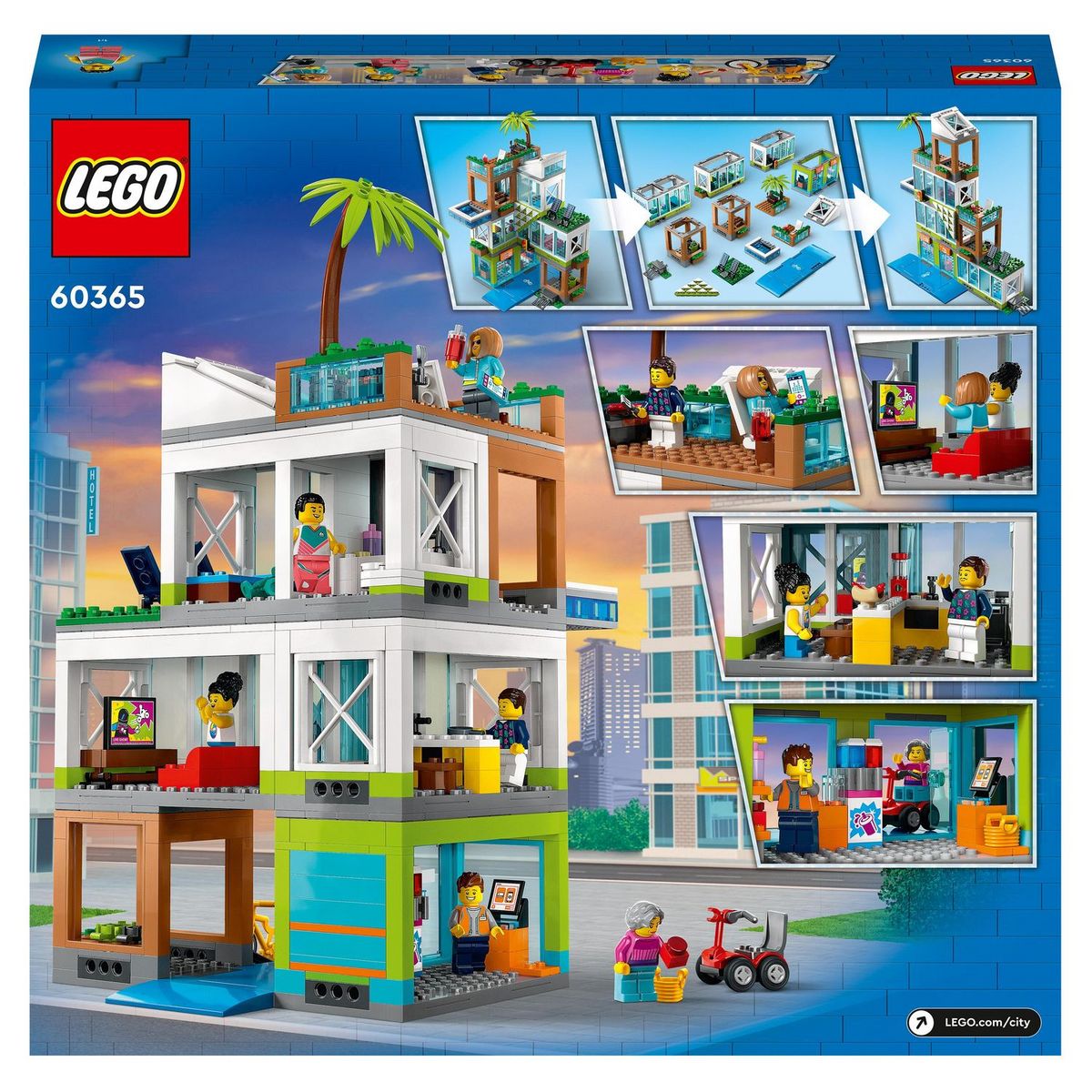LEGO City 60365 - L'Immeuble d'Habitation, Maquette Modulaire avec Chambres, Magasin, Jouet de Vélo et 6 Minifigurines
