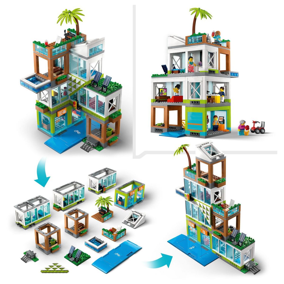 LEGO City 60365 - L'Immeuble d'Habitation, Maquette Modulaire avec Chambres, Magasin, Jouet de Vélo et 6 Minifigurines