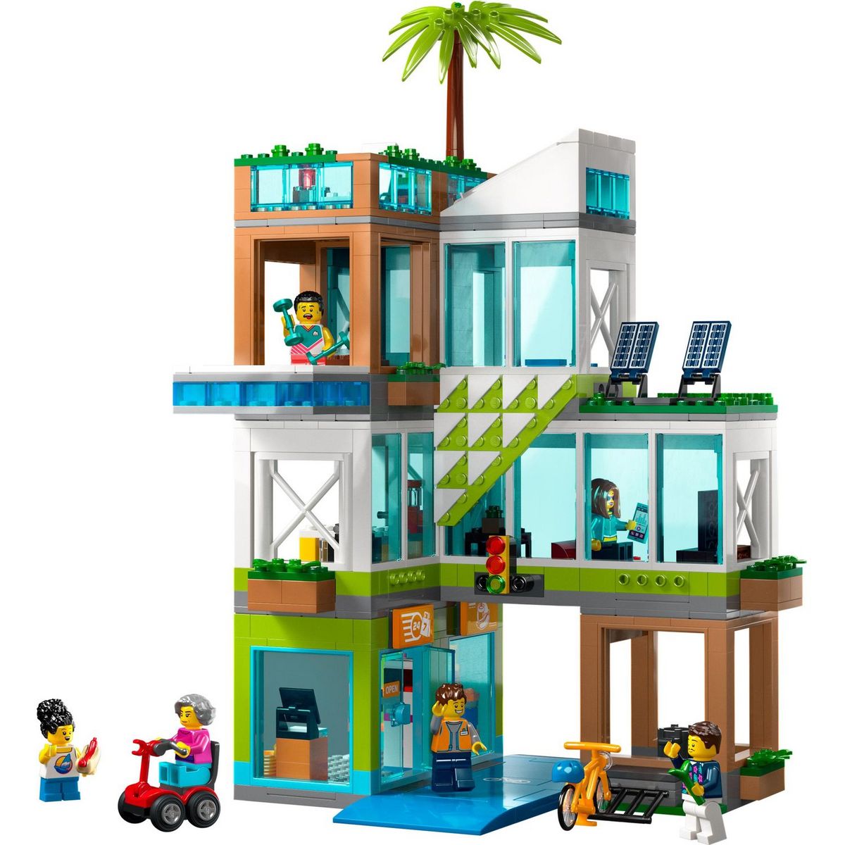 LEGO City 60365 - L'Immeuble d'Habitation, Maquette Modulaire avec Chambres, Magasin, Jouet de Vélo et 6 Minifigurines