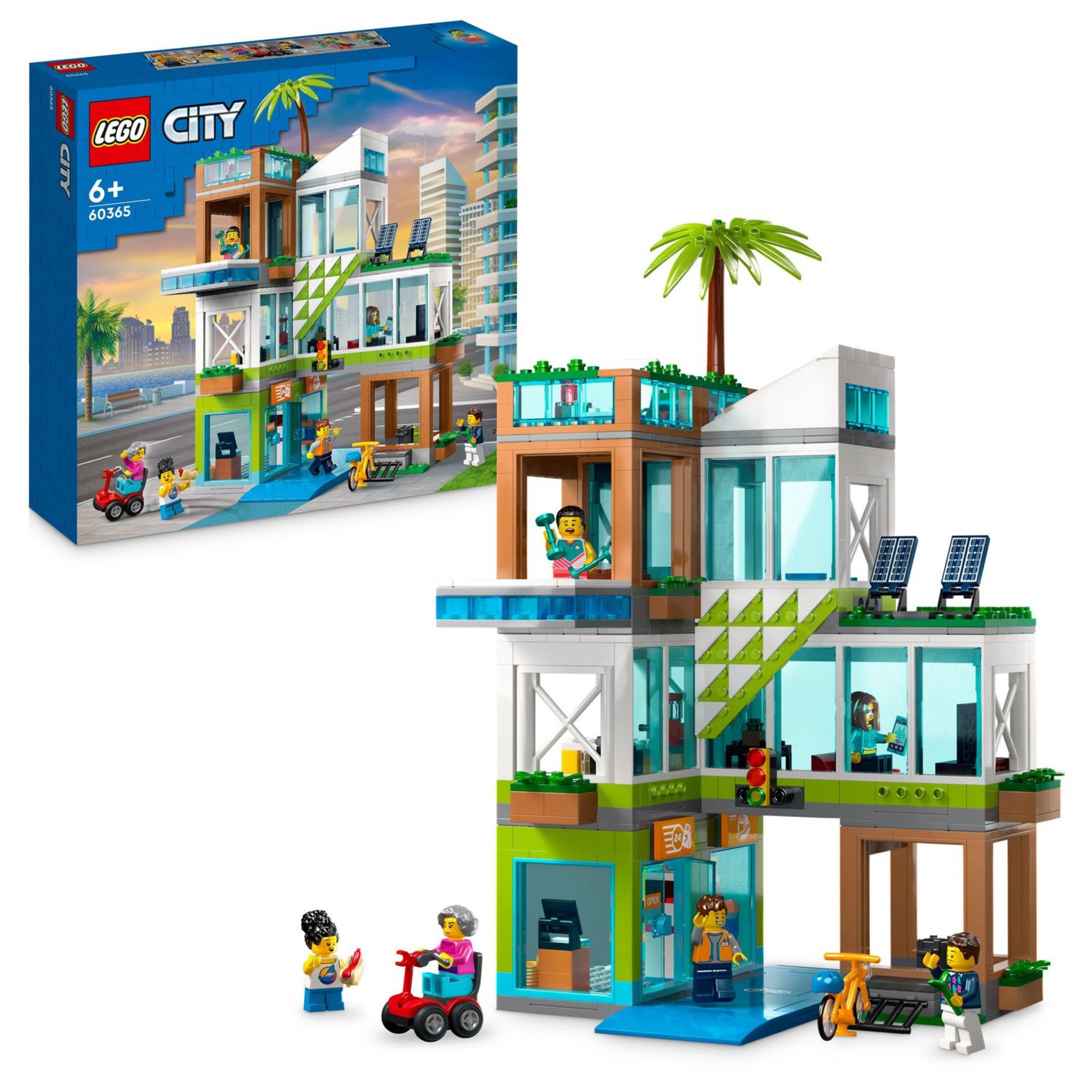 Voir la diapositive 9 : LEGO City 60365 - L'Immeuble d'Habitation, Maquette Modulaire avec Chambres, Magasin, Jouet de Vélo et 6 Minifigurines