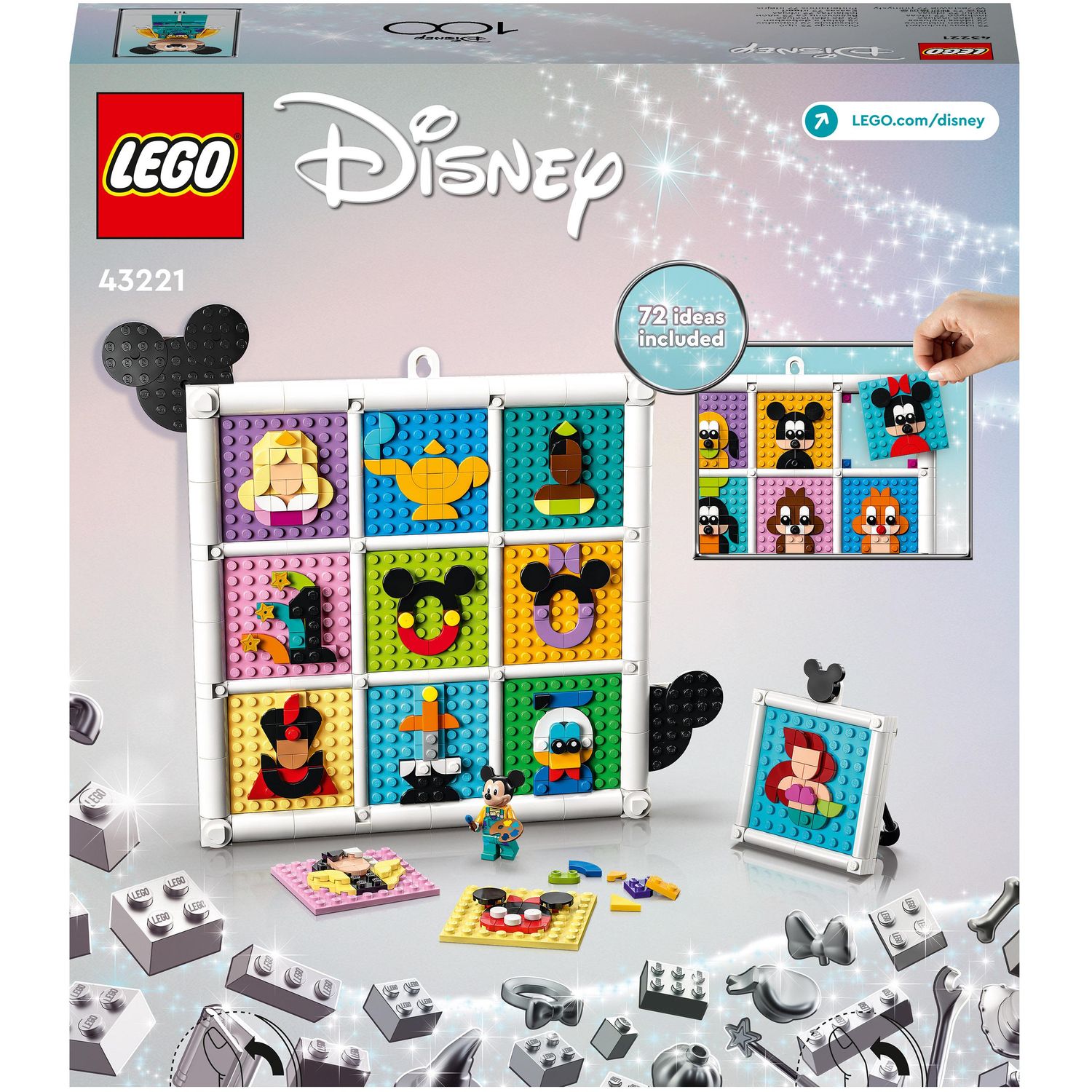 Voir la diapositive 2 : LEGO Disney 43221 - 100 Ans d'Icônes Disney, Set de Création d'Art Mural de Personnages, 72 Motifs de Mosaïque Amusants à Créer, Incluant la Minifigurine de Mickey Mouse