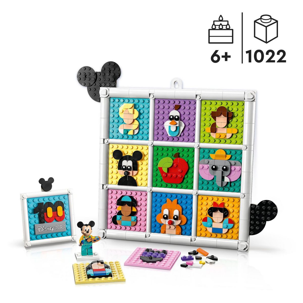 LEGO Disney 43221 - 100 Ans d'Icônes Disney, Set de Création d'Art Mural de Personnages, 72 Motifs de Mosaïque Amusants à Créer, Incluant la Minifigurine de Mickey Mouse