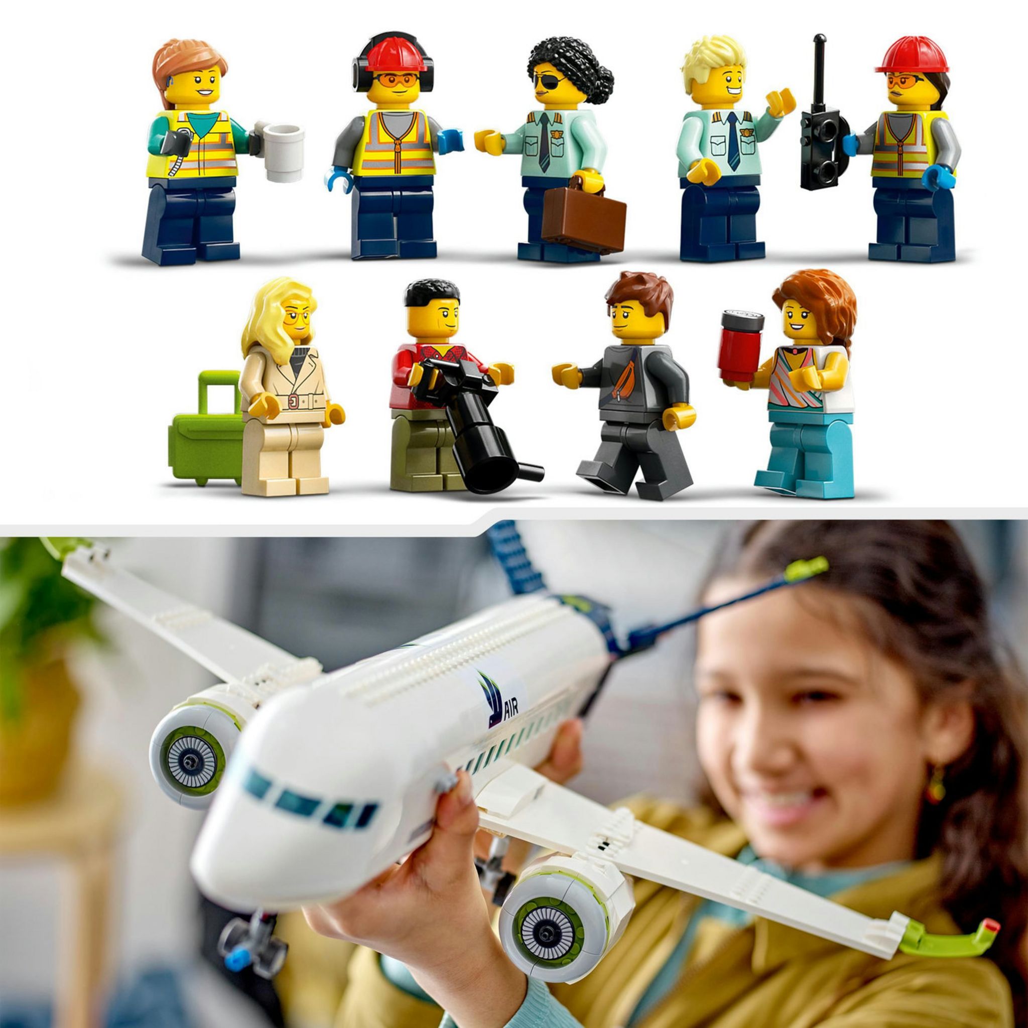 Voir la diapositive 4 : LEGO LEGO City 60367 L'Avion de Ligne, Jouet avec Bus de l'Aéroport, Remorqueur, Camion à Bagages et 9 Minifigurines