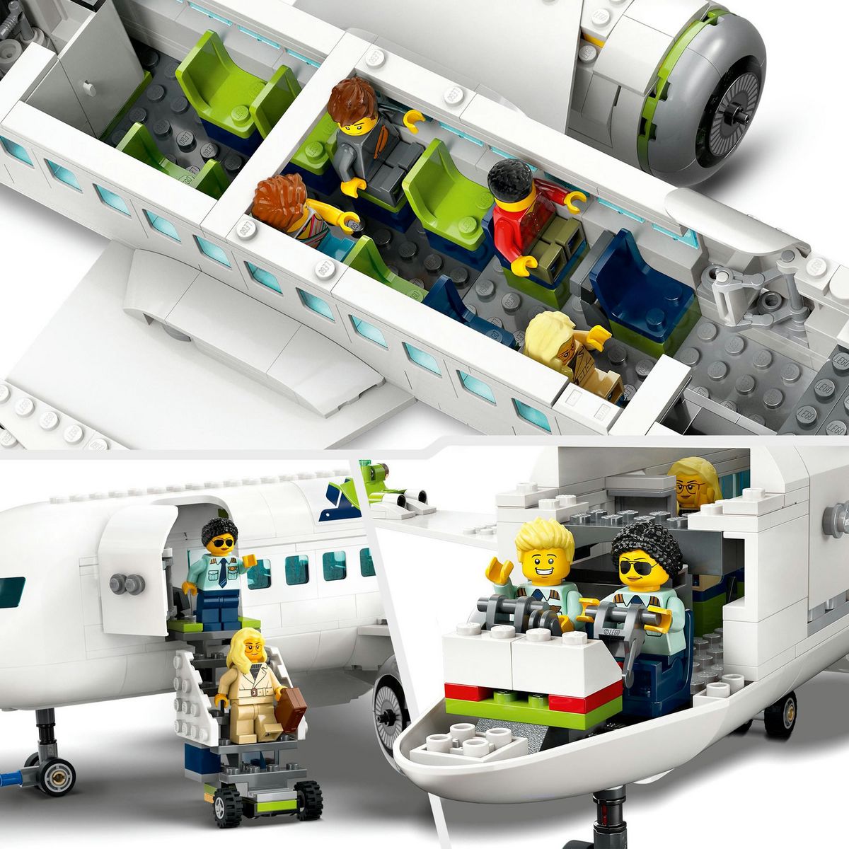 LEGO LEGO City 60367 L'Avion de Ligne, Jouet avec Bus de l'Aéroport, Remorqueur, Camion à Bagages et 9 Minifigurines