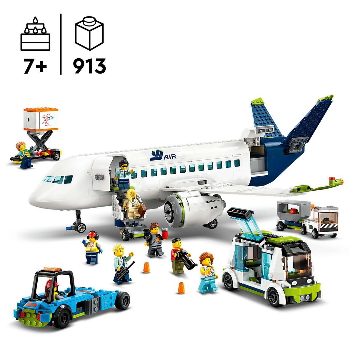 LEGO LEGO City 60367 L'Avion de Ligne, Jouet avec Bus de l'Aéroport, Remorqueur, Camion à Bagages et 9 Minifigurines