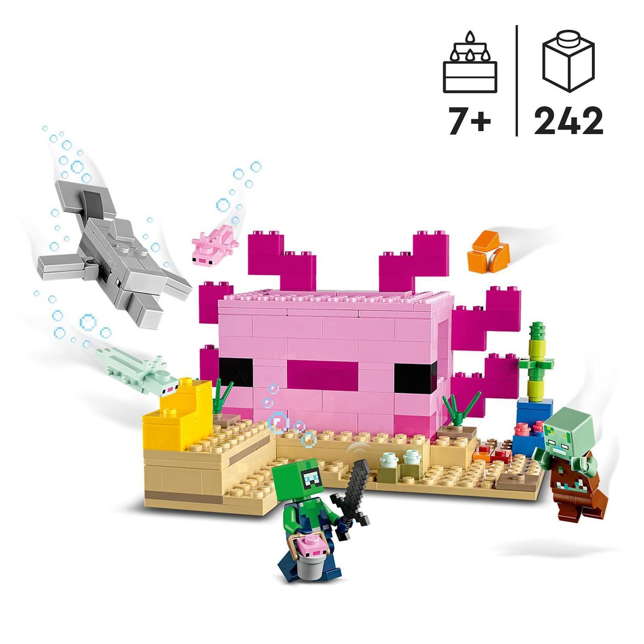 Voir la diapositive 3 : LEGO LEGO Minecraft 21247 La Maison Axolotl, Jouets pour Enfants avec Zombie, Dauphin et Poisson