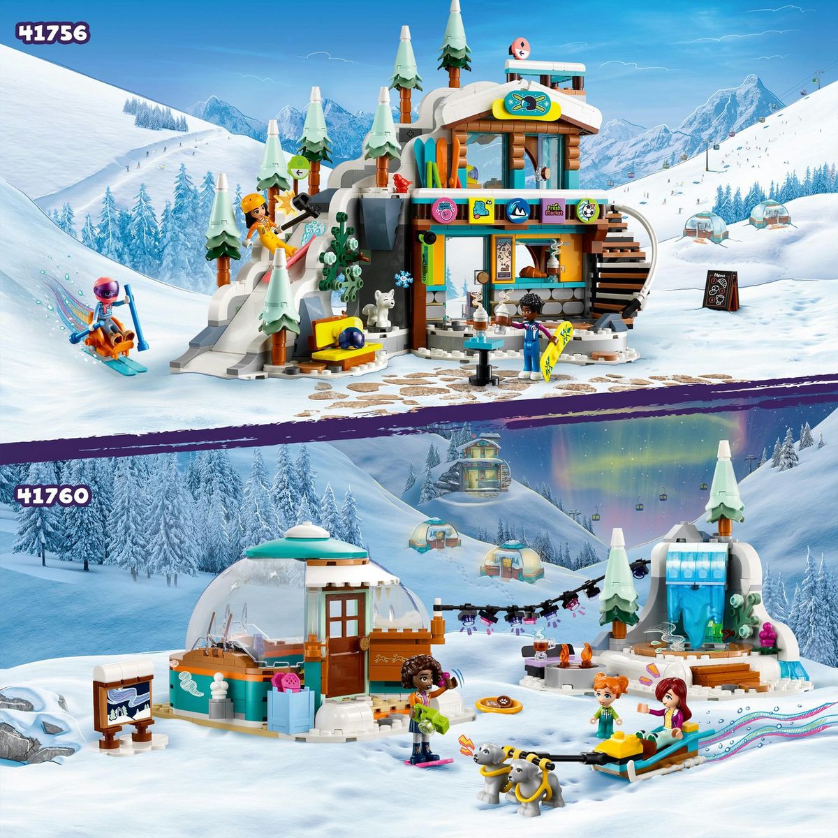 LEGO LEGO Friends 41756 Les Vacances au Ski, Set de Mini-Poupées Liann, Aron et Zac et Figurine Animale, Cadeau Noël