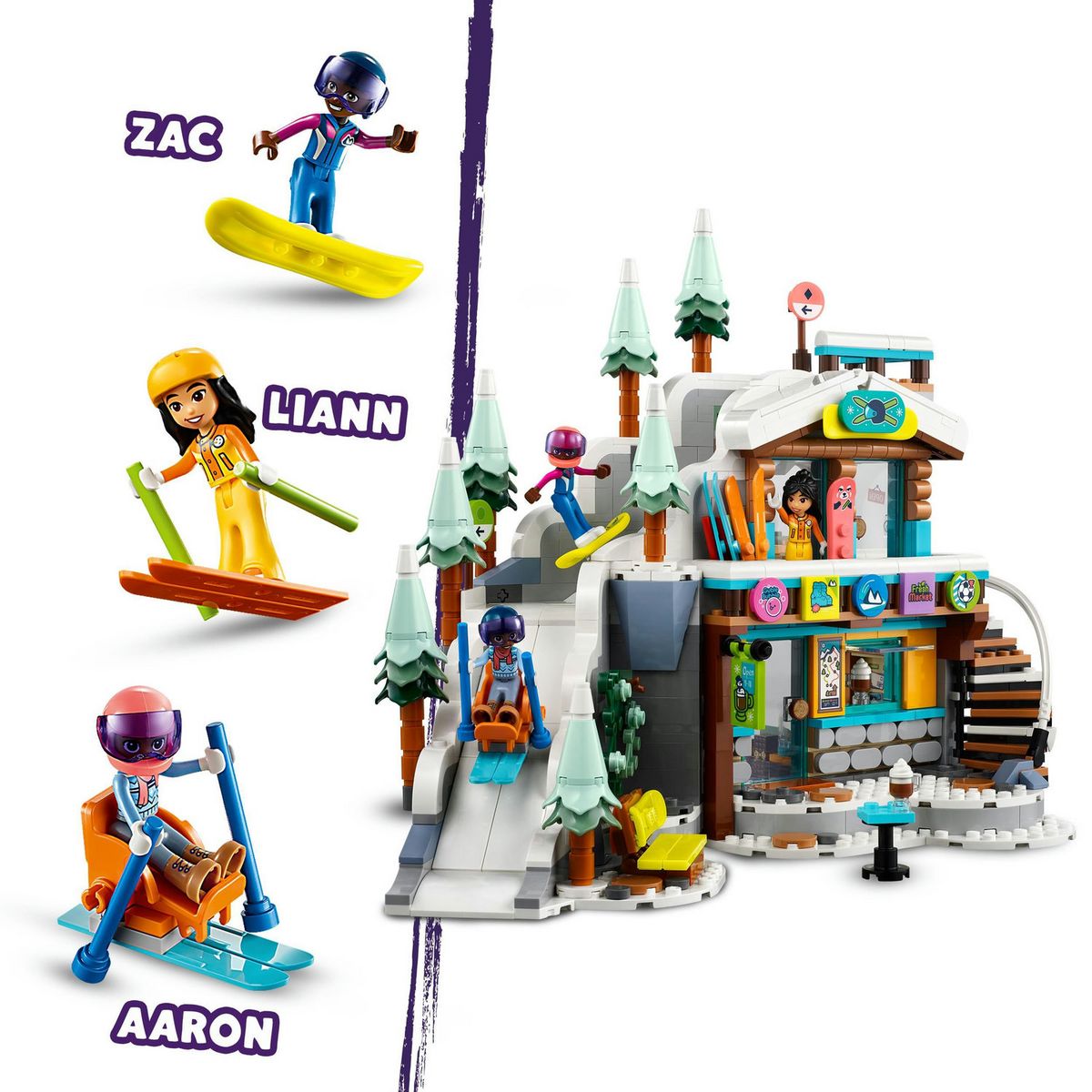 LEGO LEGO Friends 41756 Les Vacances au Ski, Set de Mini-Poupées Liann, Aron et Zac et Figurine Animale, Cadeau Noël