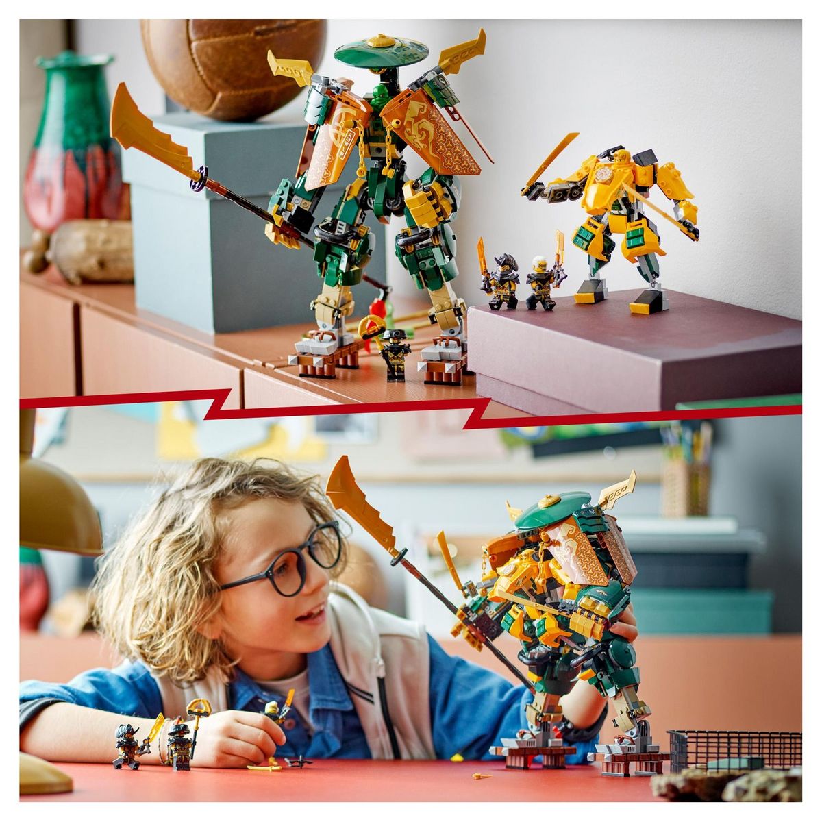LEGO NINJAGO 71794 - L'Équipe de Robots des Ninjas Lloyd et Arin, Jouet de Ninja pour Enfants avec 2 Figurines Combinables et 5 Minifigurines