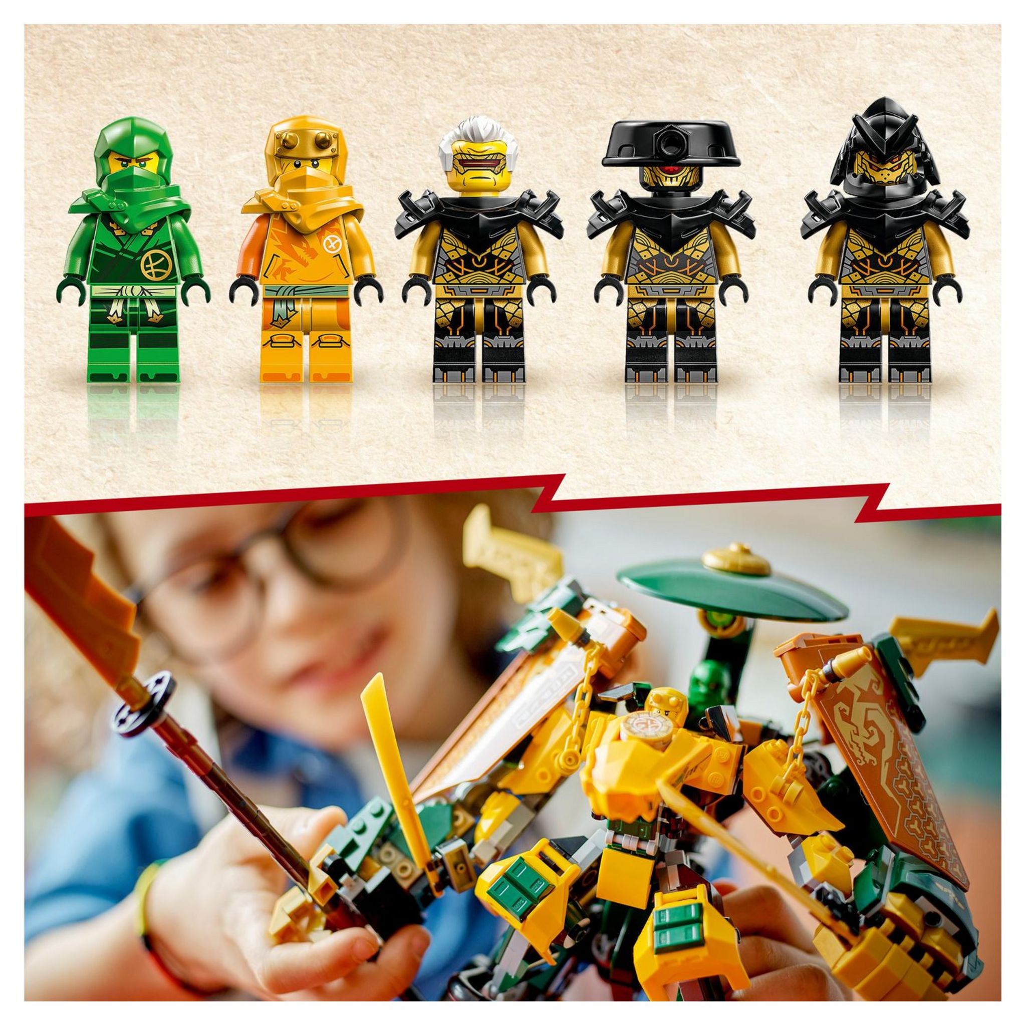 Voir la diapositive 5 : LEGO NINJAGO 71794 - L'Équipe de Robots des Ninjas Lloyd et Arin, Jouet de Ninja pour Enfants avec 2 Figurines Combinables et 5 Minifigurines