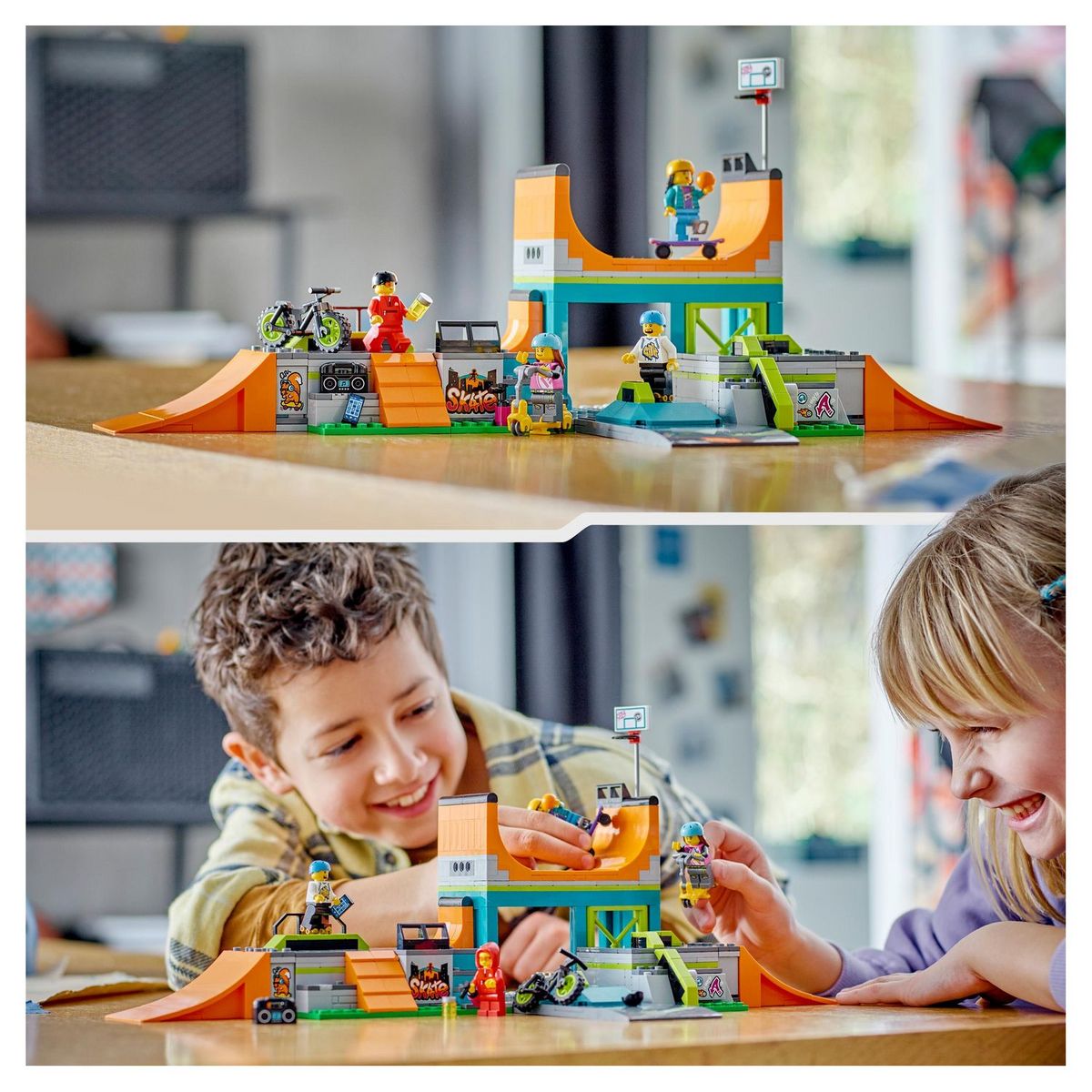 LEGO City 60364 - Le Skatepark Urbain, avec Vélo BMX, Skateboard, Trottinette, Rollers et 4 Minifigurines pour Réaliser des Stunts
