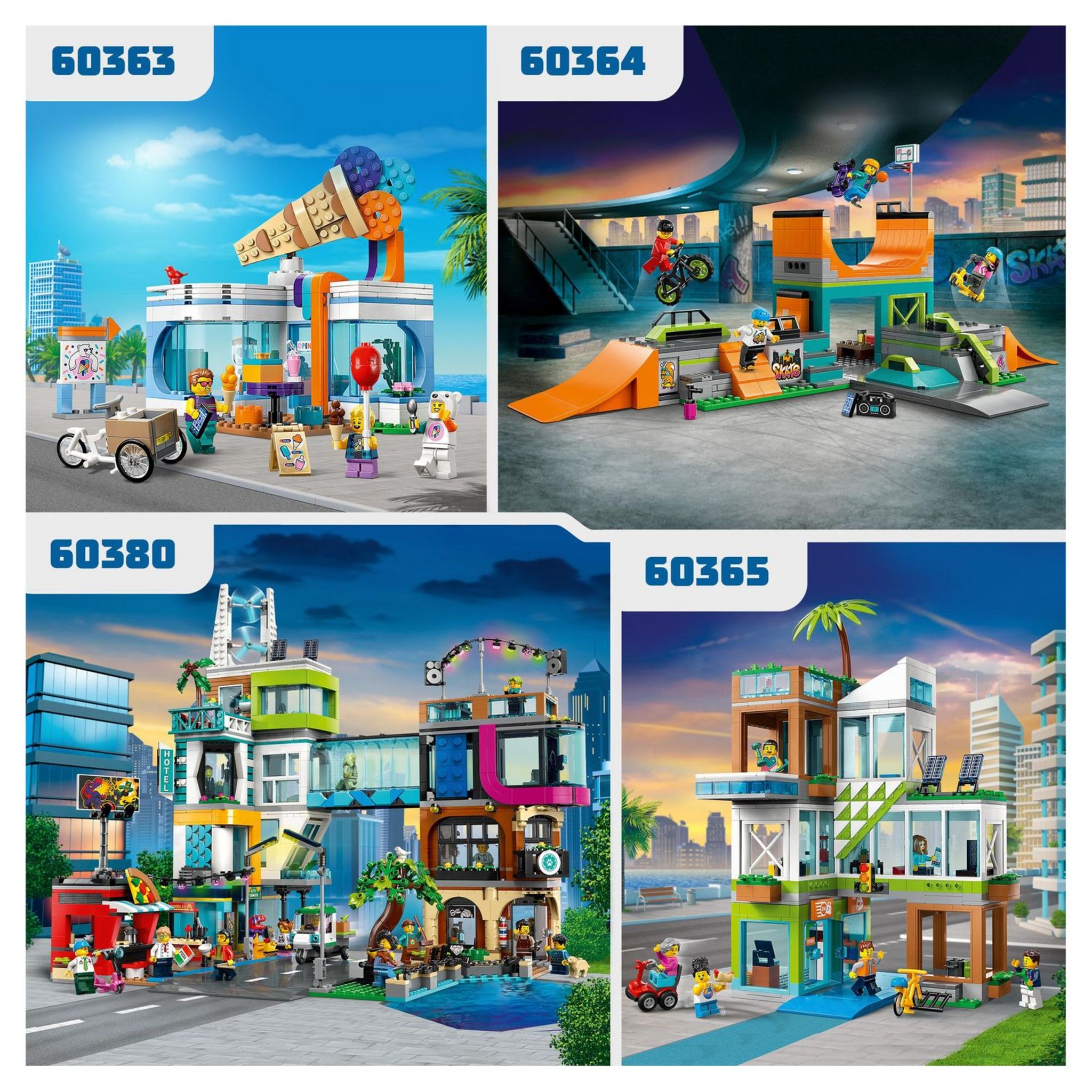 Voir la diapositive 4 : LEGO City 60364 - Le Skatepark Urbain, avec Vélo BMX, Skateboard, Trottinette, Rollers et 4 Minifigurines pour Réaliser des Stunts