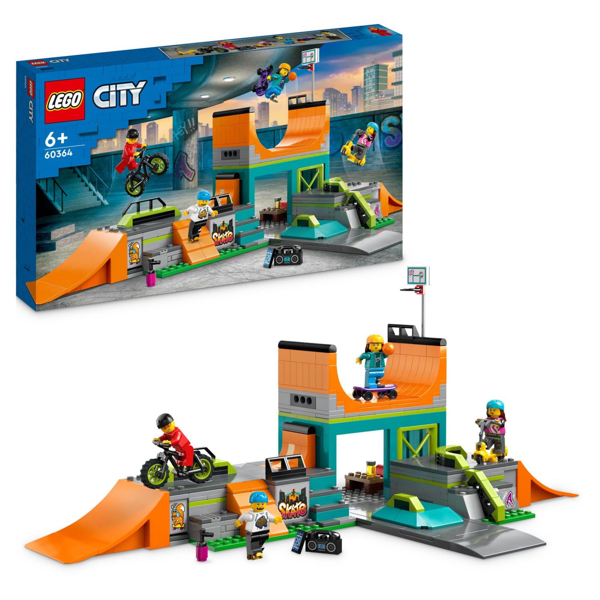 Voir la diapositive 9 : LEGO City 60364 - Le Skatepark Urbain, avec Vélo BMX, Skateboard, Trottinette, Rollers et 4 Minifigurines pour Réaliser des Stunts