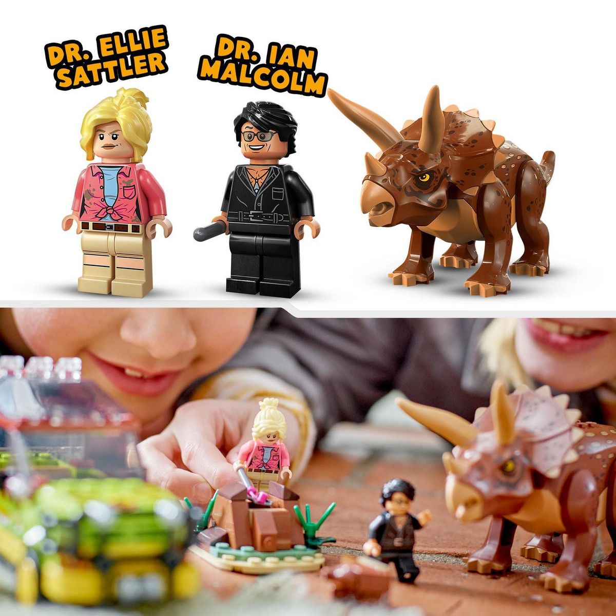 LEGO LEGO Jurassic Park 76959 La Recherche du Tricératops, Jouet de Voiture avec Figurine Dinosaure