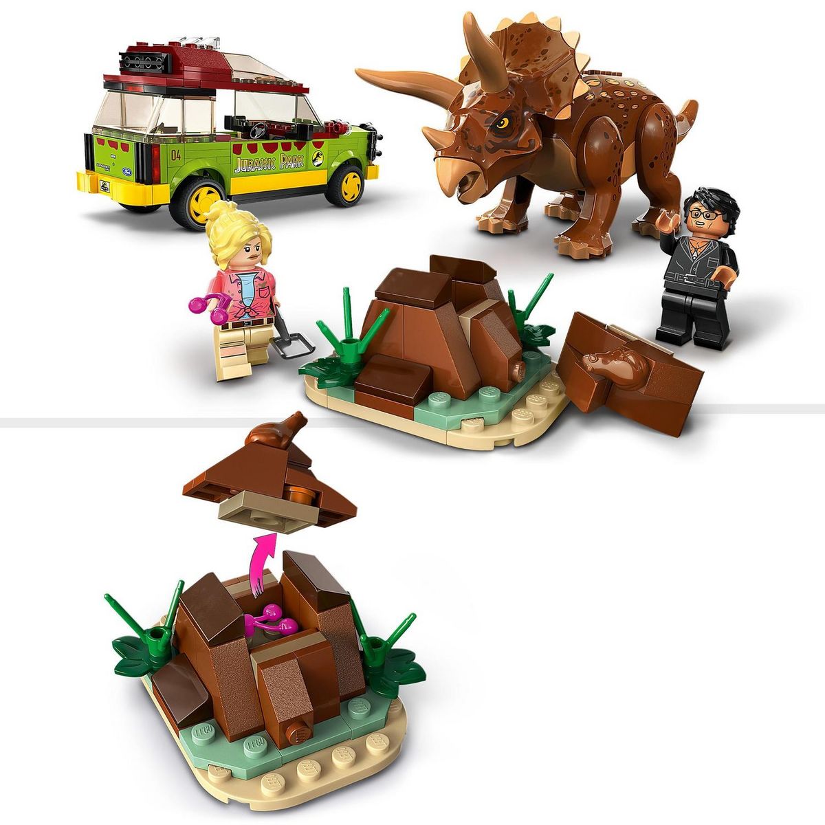 LEGO LEGO Jurassic Park 76959 La Recherche du Tricératops, Jouet de Voiture avec Figurine Dinosaure