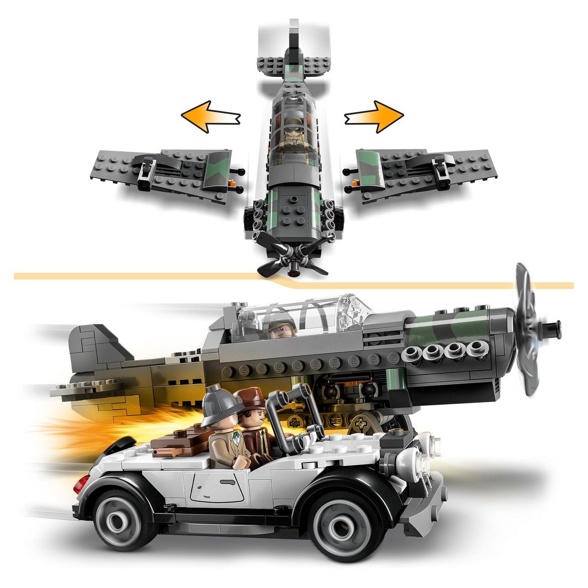 LEGO Indiana Jones 77012 - La Poursuite en Avion de Combat, Jouet avec Maquette Avion et Voiture Vintage à Construire, avec 3 Minifigurines, Film La Dernière Croisade