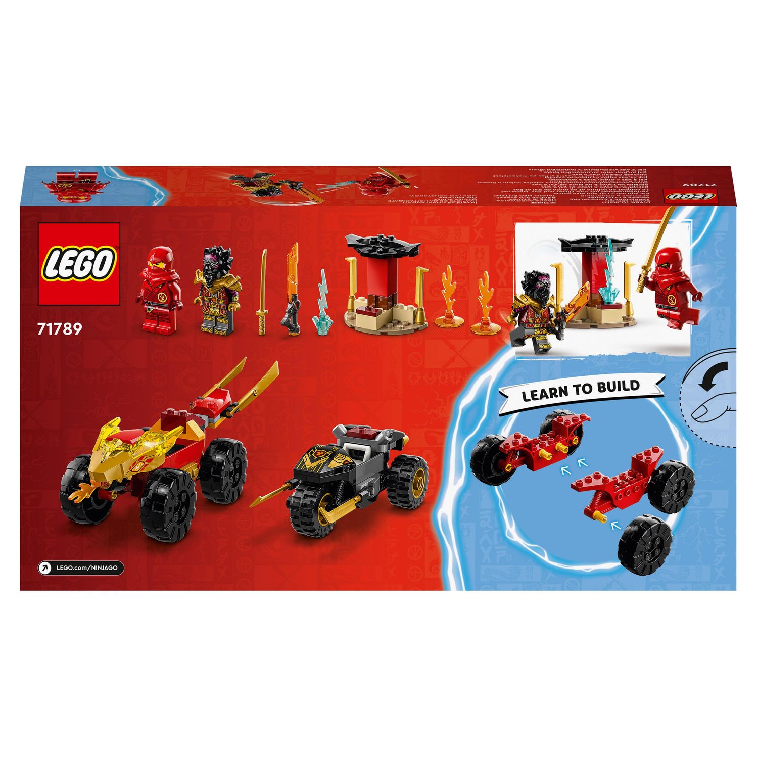 Voir la diapositive 2 : LEGO NINJAGO 71789 - Le Combat en Voiture et en Moto de Kai et Ras, Jouet Ninja de Course pour Enfants Dès 4 Ans avec 2 Minifigurines de la série TV L'ascension des Dragons