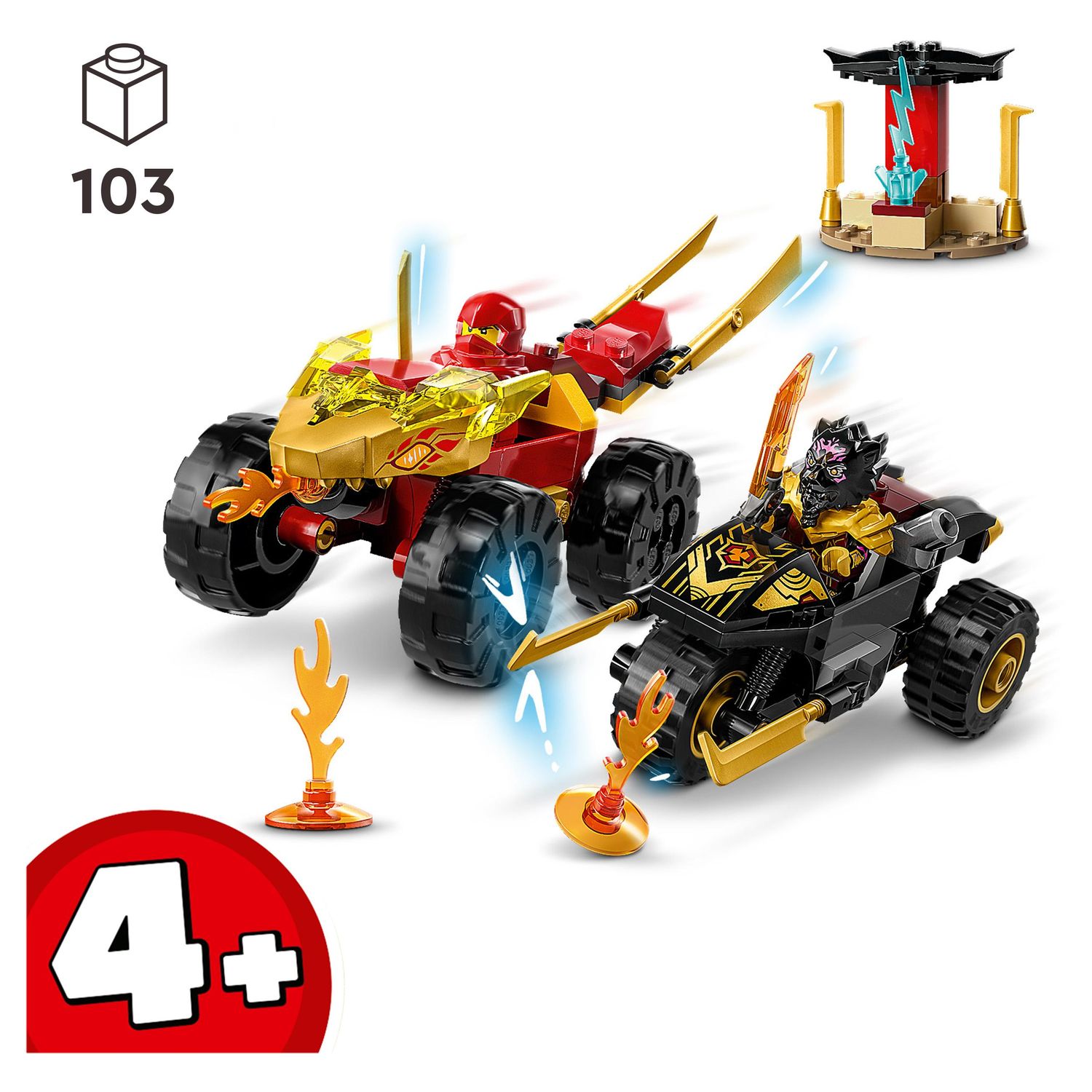 Voir la diapositive 7 : LEGO NINJAGO 71789 - Le Combat en Voiture et en Moto de Kai et Ras, Jouet Ninja de Course pour Enfants Dès 4 Ans avec 2 Minifigurines de la série TV L'ascension des Dragons