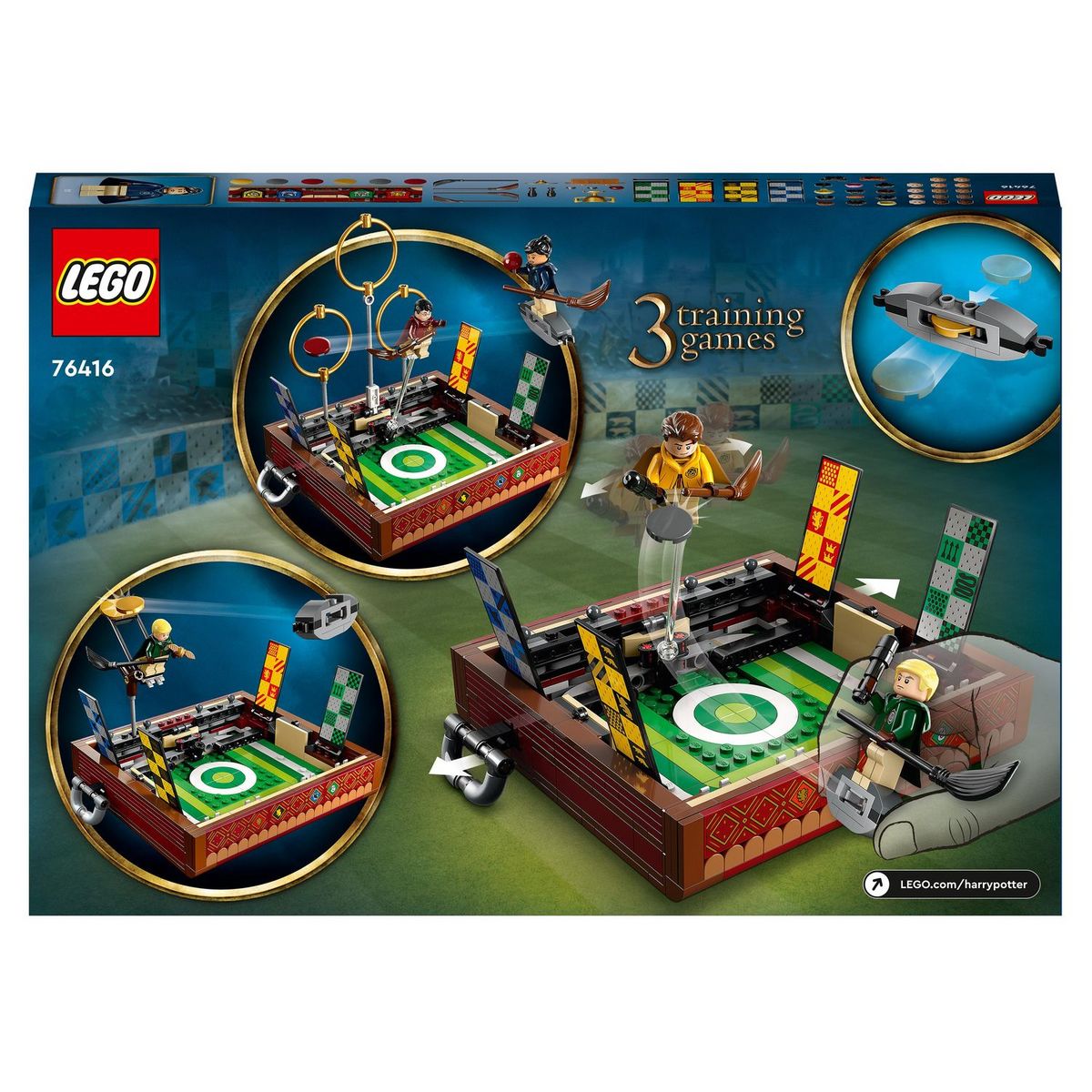 LEGO Harry Potter 76416 - La Malle de Quidditch, Jouet pour 1 Joueur ou 2 Joueurs avec Minifigurines Draco Malefoy, Cedric Diggory, Cho Chang et le Vif d'Or