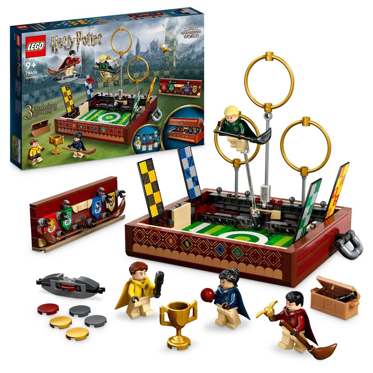 LEGO Harry Potter 76416 - La Malle de Quidditch, Jouet pour 1 Joueur ou 2 Joueurs avec Minifigurines Draco Malefoy, Cedric Diggory, Cho Chang et le Vif d'Or