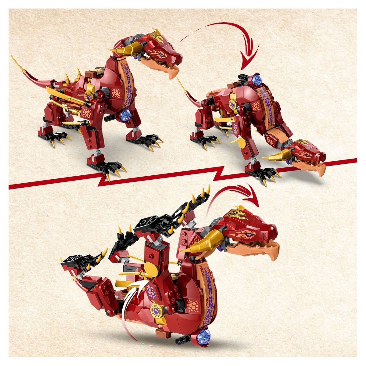 LEGO NINJAGO 71793 - Le Dragon de Lave Transformable de Heatwave, Jouet de Construction Ninja avec Figurine de Créature Mythique, plus Minifigurines Kai et Lloyd