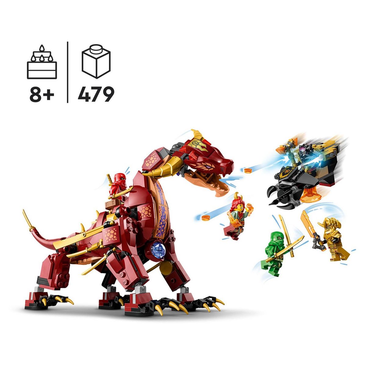 LEGO NINJAGO 71793 - Le Dragon de Lave Transformable de Heatwave, Jouet de Construction Ninja avec Figurine de Créature Mythique, plus Minifigurines Kai et Lloyd