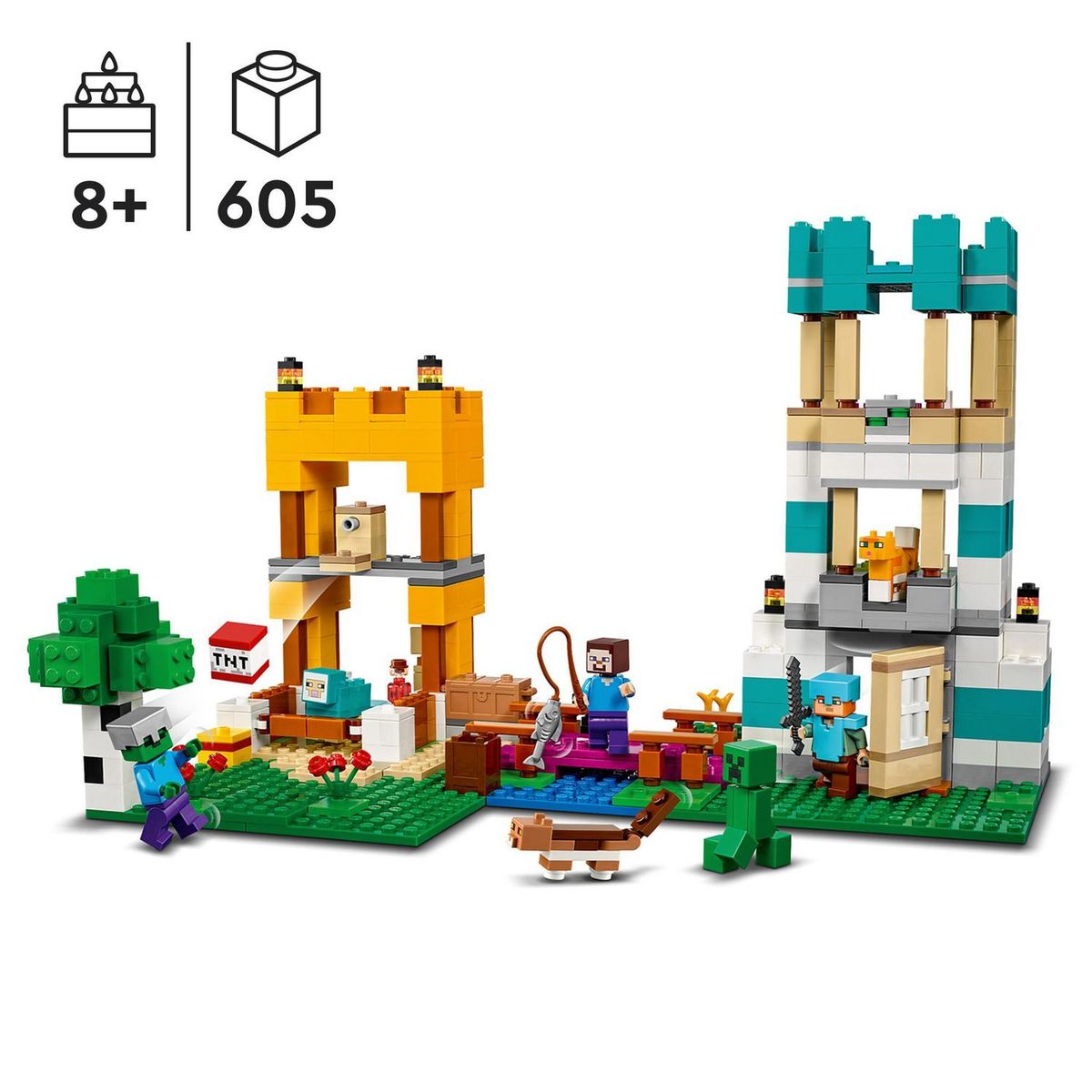 LEGO LEGO Minecraft 21249 La Boîte de Construction 4.0, Jouets 2-en-1 avec Figurines Steve, Creeper et Zombie