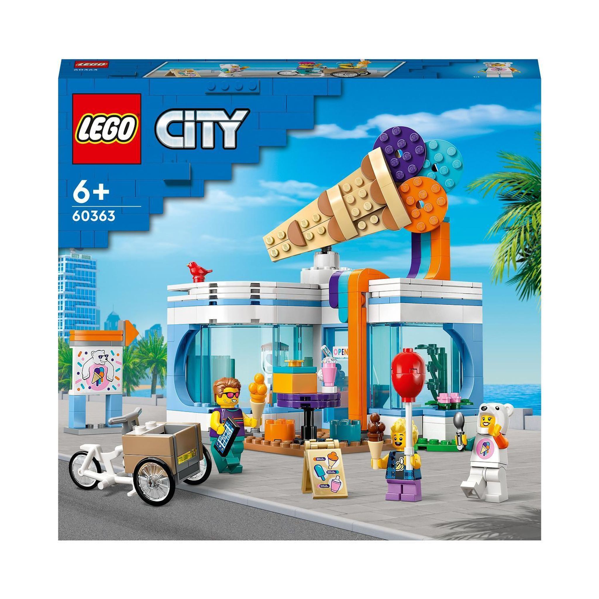 LEGO City 60363 - La Boutique du Glacier, Jouet pour Enfants Dès 6 Ans avec Vélo Cargo et 3 Minifigurines
