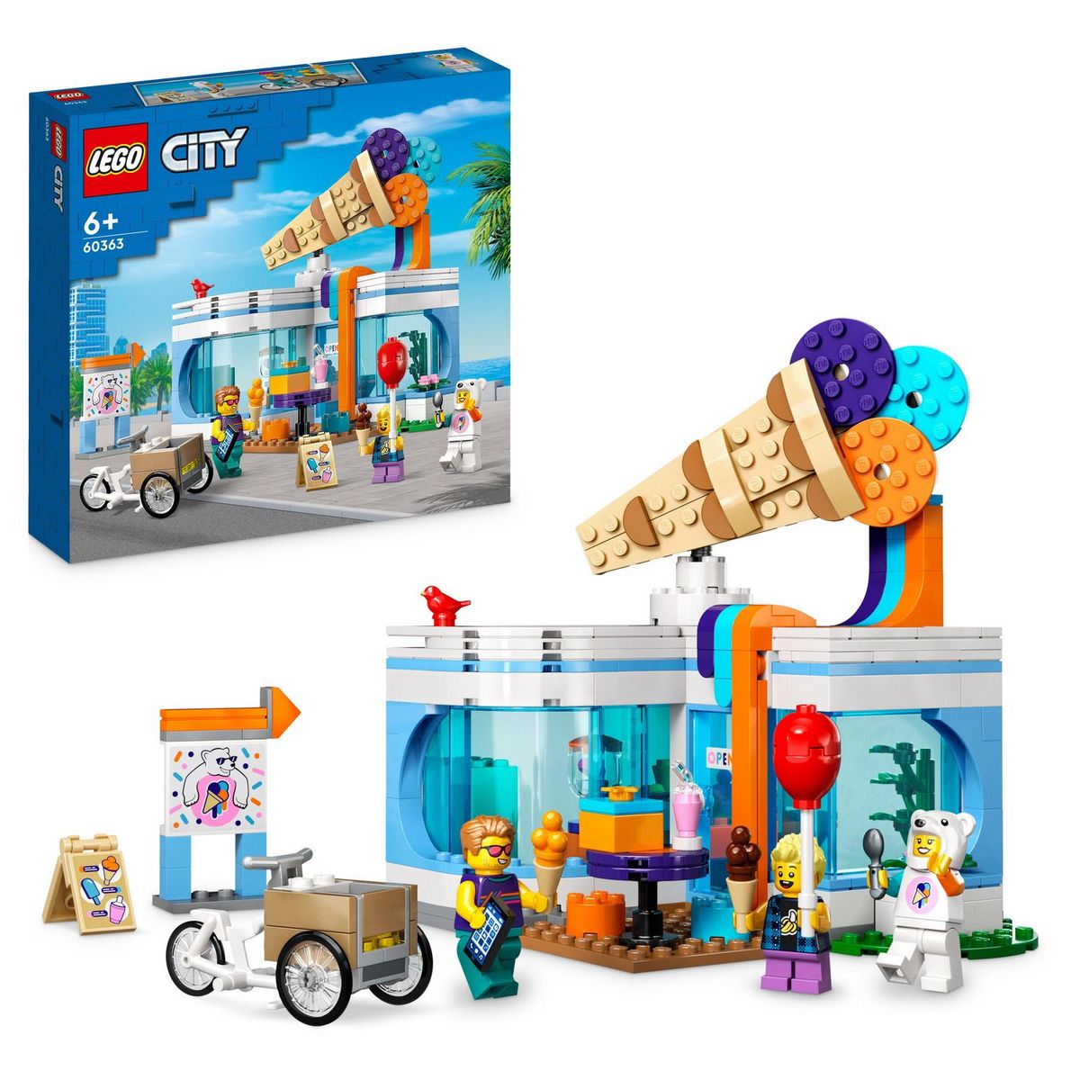 LEGO City  60363 - La Boutique du Glacier, Jouet pour Enfants Dès 6 Ans avec Vélo Cargo et 3 Minifigurines