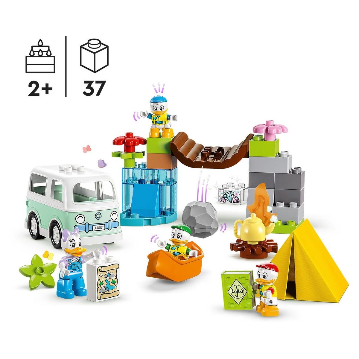 LEGO DUPLO 10997 - Disney Mickey et ses Amis L'Aventure au Camping, avec Jouet Voiture, Canoë et Figurine Daisy Duck, Jeu de Construction de Caravane
