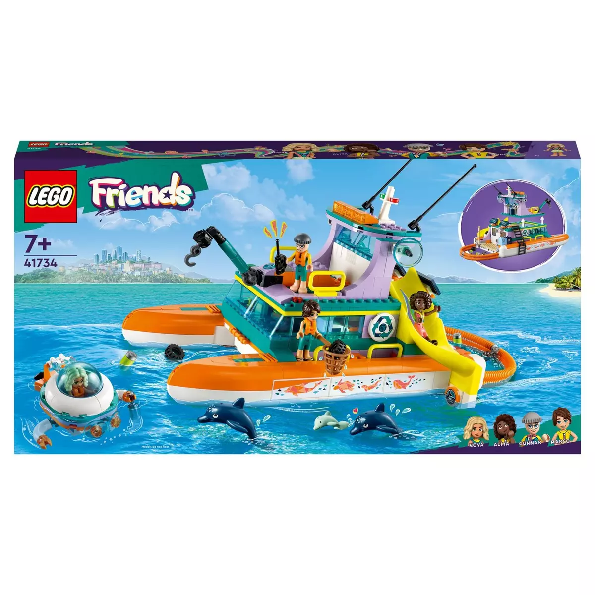 LEGO Friends 41734 - Le Bateau de Sauvetage en Mer, Jouet avec Figurines de Dauphins et Sous-Marin, Jeu Éco Éducatif, Cadeau avec Animaux pour Enfants