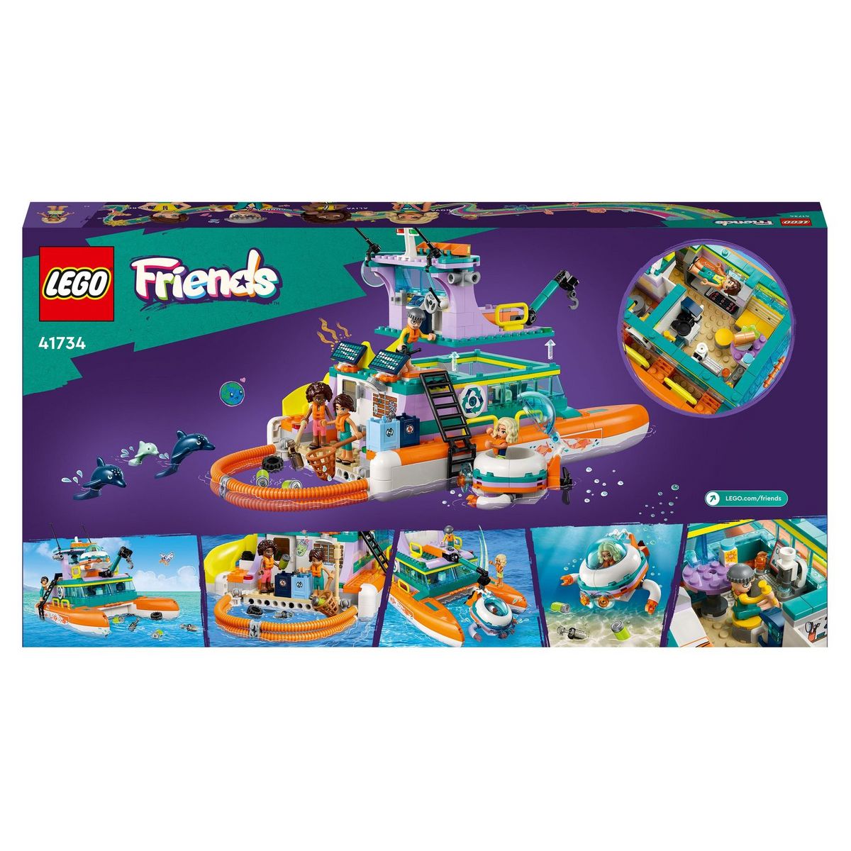 LEGO Friends 41734 - Le Bateau de Sauvetage en Mer, Jouet avec Figurines de Dauphins et Sous-Marin, Jeu Éco Éducatif, Cadeau avec Animaux pour Enfants