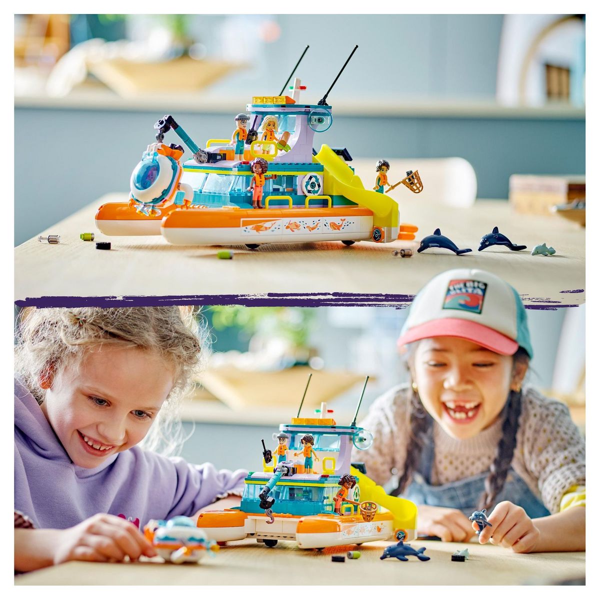 LEGO Friends 41734 - Le Bateau de Sauvetage en Mer, Jouet avec Figurines de Dauphins et Sous-Marin, Jeu Éco Éducatif, Cadeau avec Animaux pour Enfants