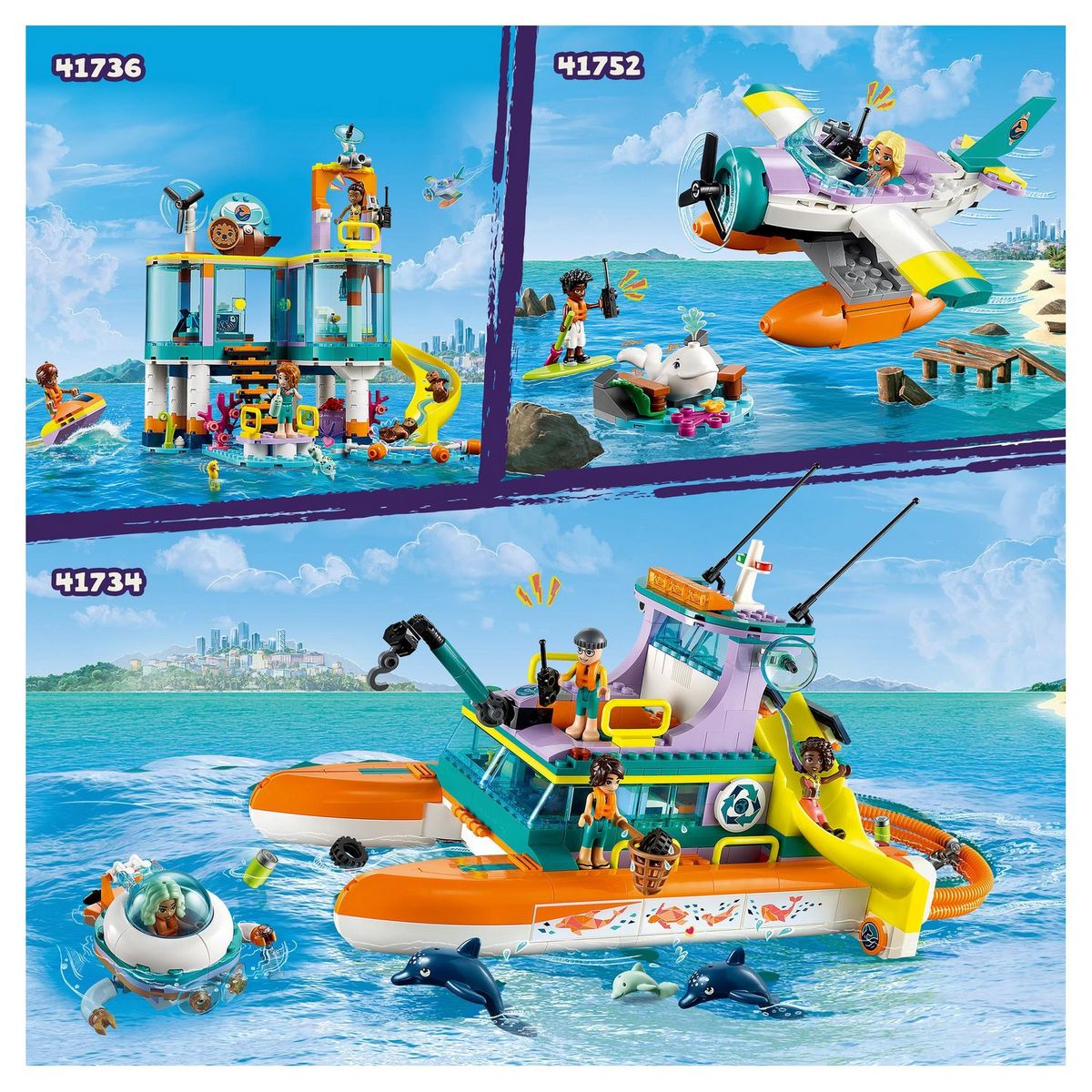 LEGO Friends 41734 - Le Bateau de Sauvetage en Mer, Jouet avec Figurines de Dauphins et Sous-Marin, Jeu Éco Éducatif, Cadeau avec Animaux pour Enfants