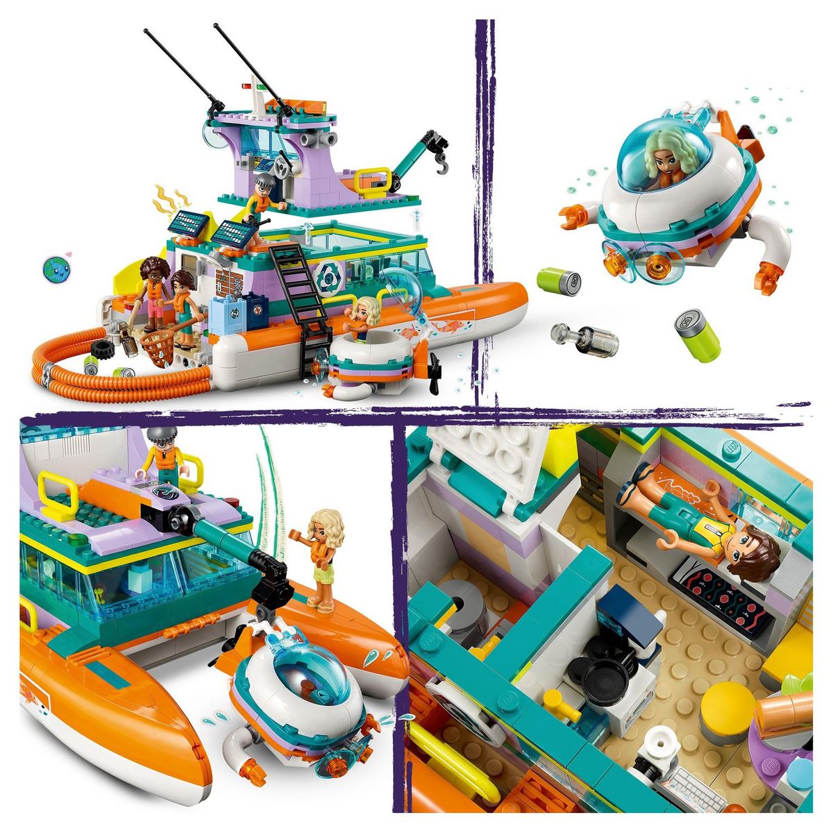 LEGO Friends 41734 - Le Bateau de Sauvetage en Mer, Jouet avec Figurines de Dauphins et Sous-Marin, Jeu Éco Éducatif, Cadeau avec Animaux pour Enfants