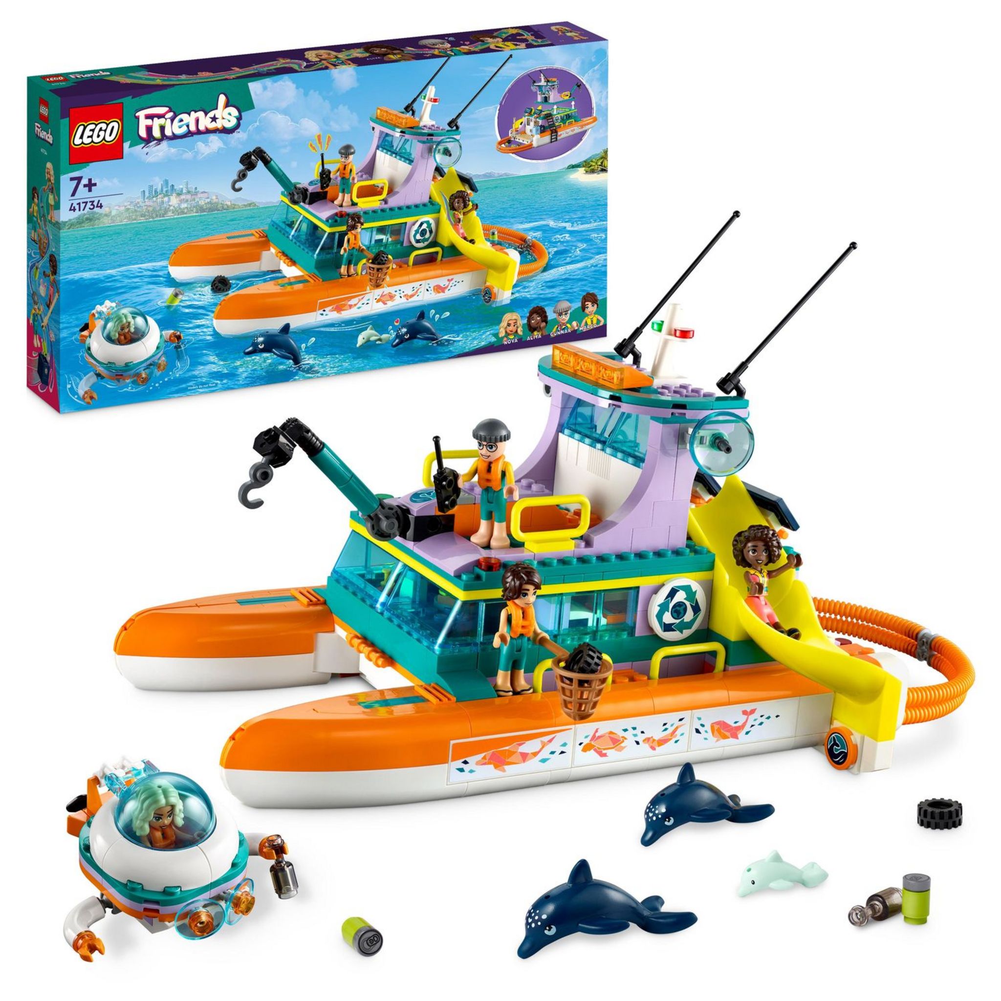 Voir la diapositive 9 : LEGO Friends 41734 - Le Bateau de Sauvetage en Mer, Jouet avec Figurines de Dauphins et Sous-Marin, Jeu Éco Éducatif, Cadeau avec Animaux pour Enfants