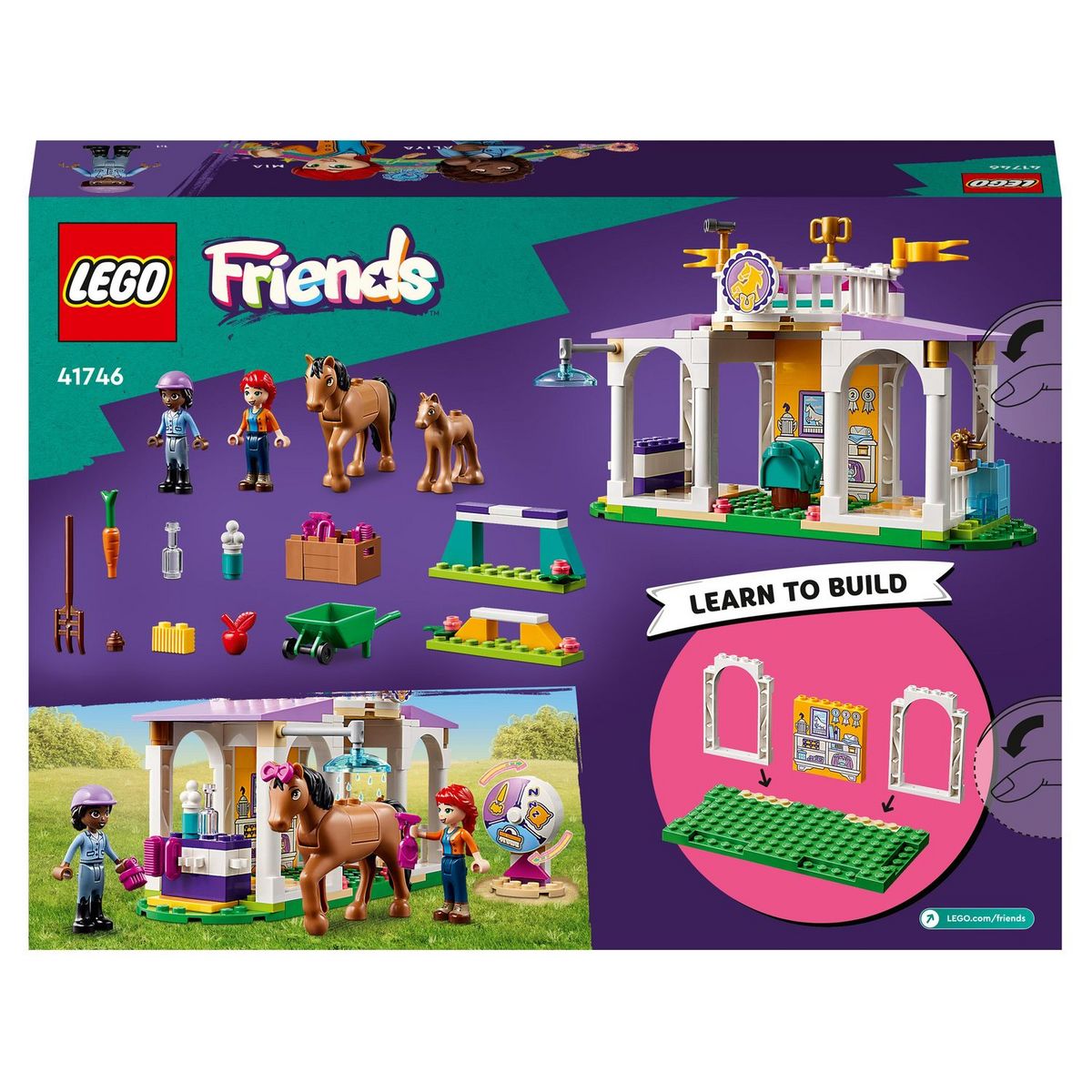 LEGO Friends 41746 - Le Dressage Équestre, Jouet de Chevaux et Poney avec Mini-Poupées Aliya et Mia, Cadeau de Soin des Animaux pour Enfants