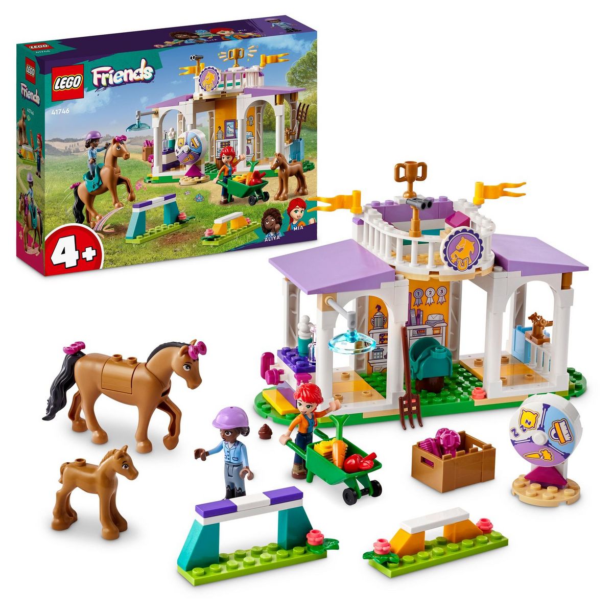 LEGO Friends 41746 - Le Dressage Équestre, Jouet de Chevaux et Poney avec Mini-Poupées Aliya et Mia, Cadeau de Soin des Animaux pour Enfants