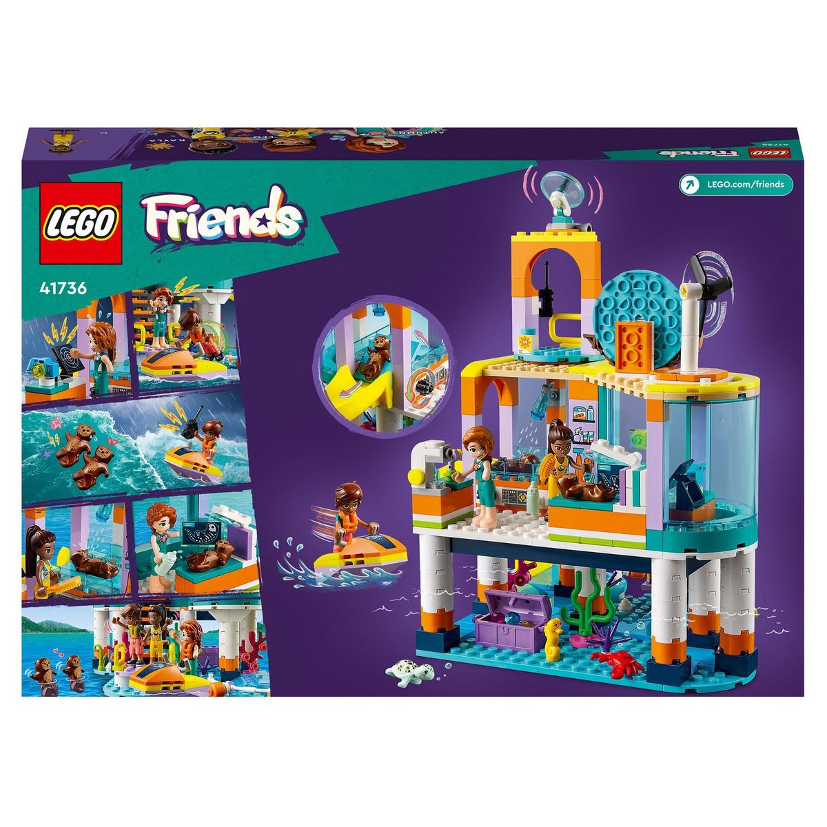 LEGO Friends 41736 - Le Centre de Sauvetage en Mer, Jouet de Vétérinaire Animaux avec Figurines Loutre, Hippocampe et Tortue