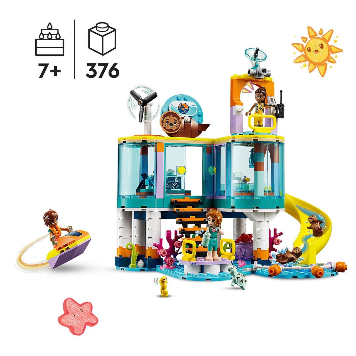 LEGO Friends 41736 - Le Centre de Sauvetage en Mer, Jouet de Vétérinaire Animaux avec Figurines Loutre, Hippocampe et Tortue