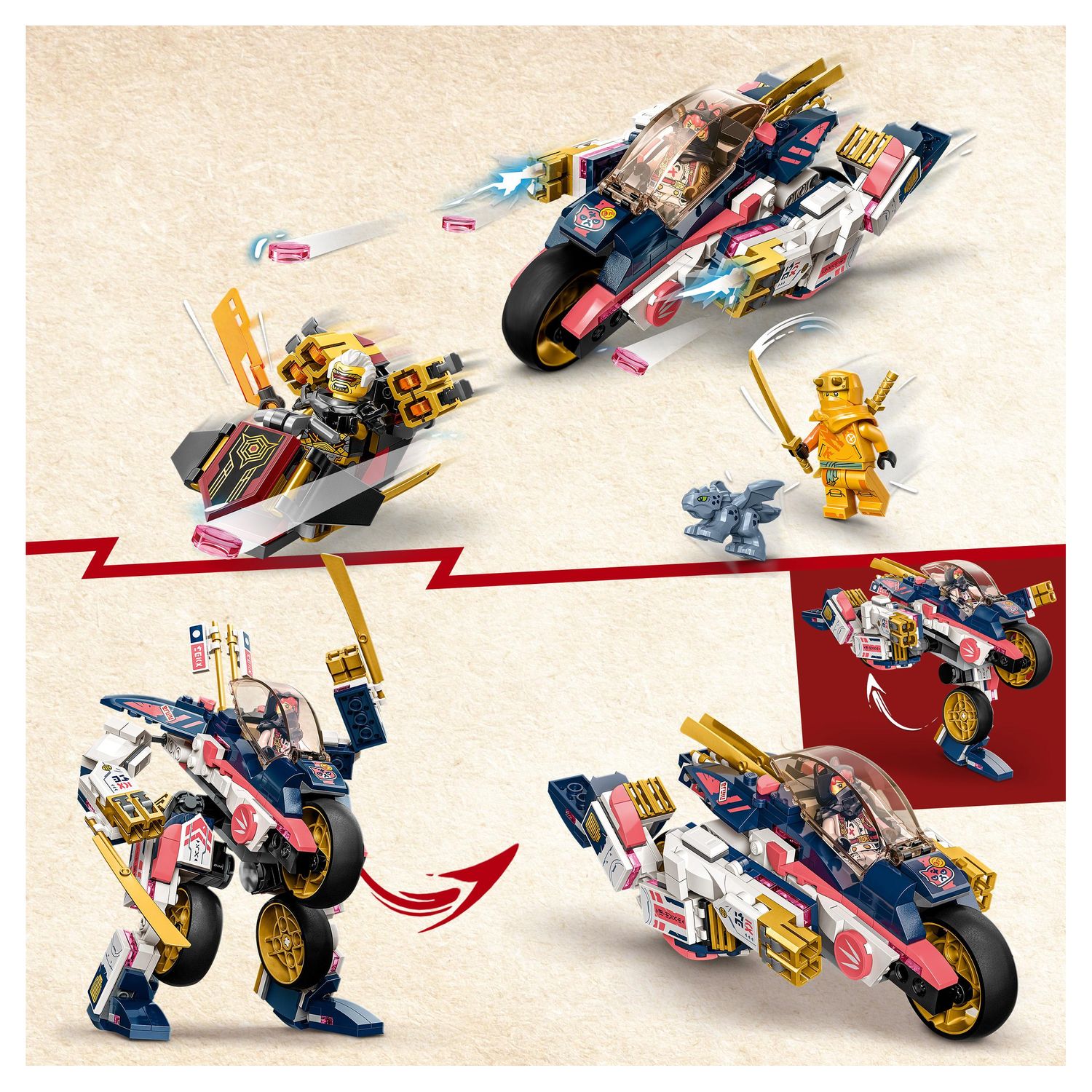 Voir la diapositive 6 : LEGO NINJAGO 71792 - Le Robot Bolide Transformable de Sora, Set avec Figurine à Transformer en Moto