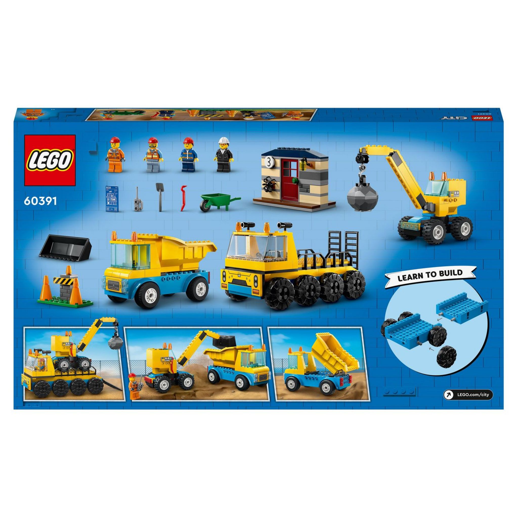 Voir la diapositive 2 : LEGO City 60391 - Les Camions de Chantier et la Grue à Boule de Démolition, Jouet de Construction avec Pelleteuse, Benne et Engin de Transport