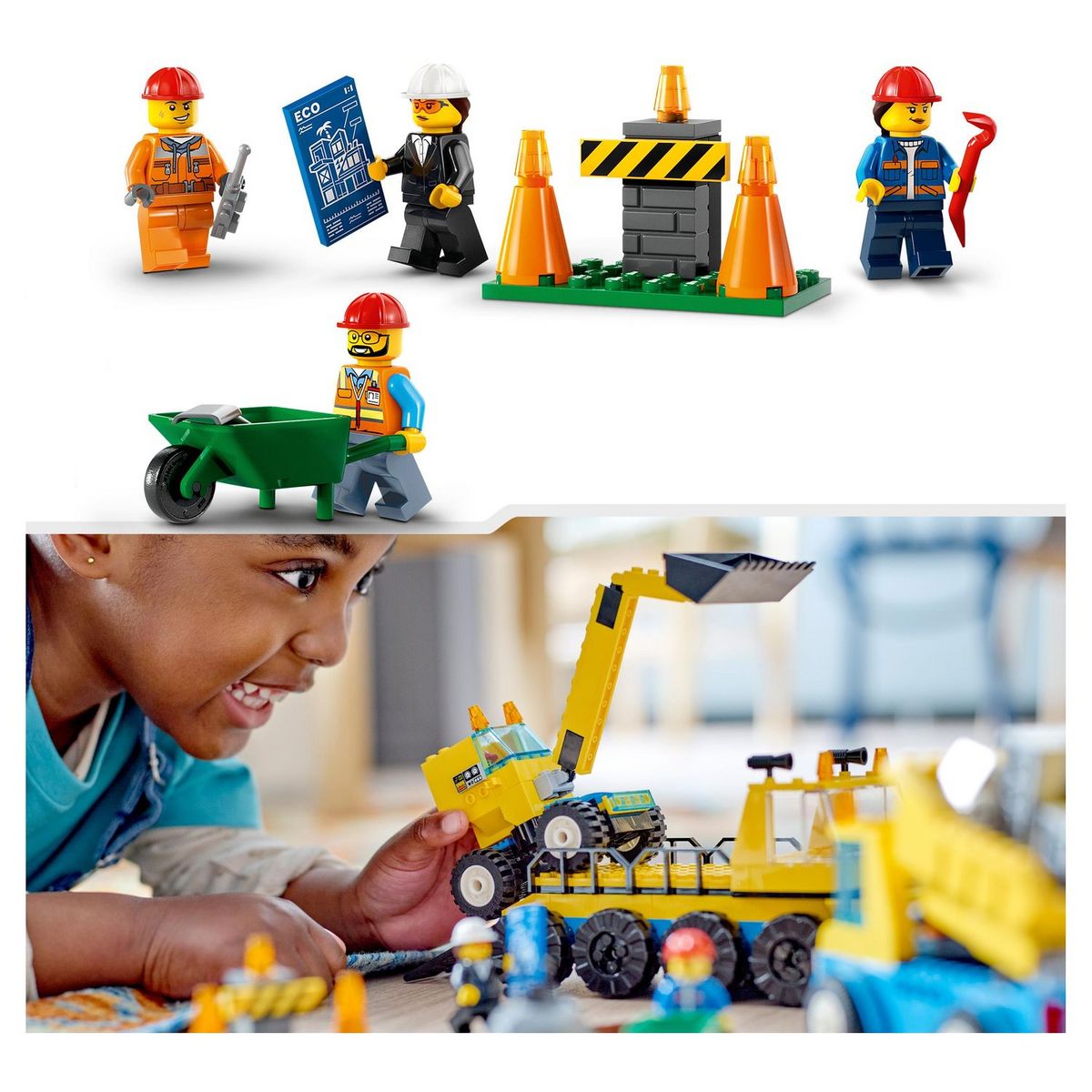 LEGO City 60391 - Les Camions de Chantier et la Grue à Boule de Démolition, Jouet de Construction avec Pelleteuse, Benne et Engin de Transport