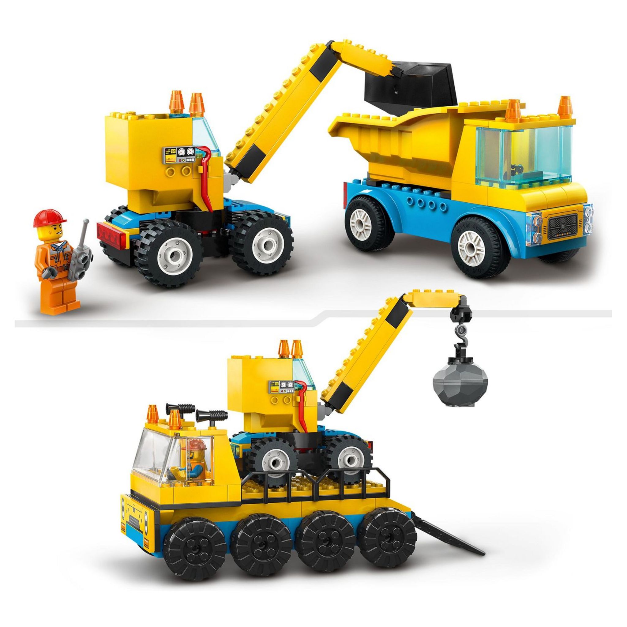 Voir la diapositive 6 : LEGO City 60391 - Les Camions de Chantier et la Grue à Boule de Démolition, Jouet de Construction avec Pelleteuse, Benne et Engin de Transport