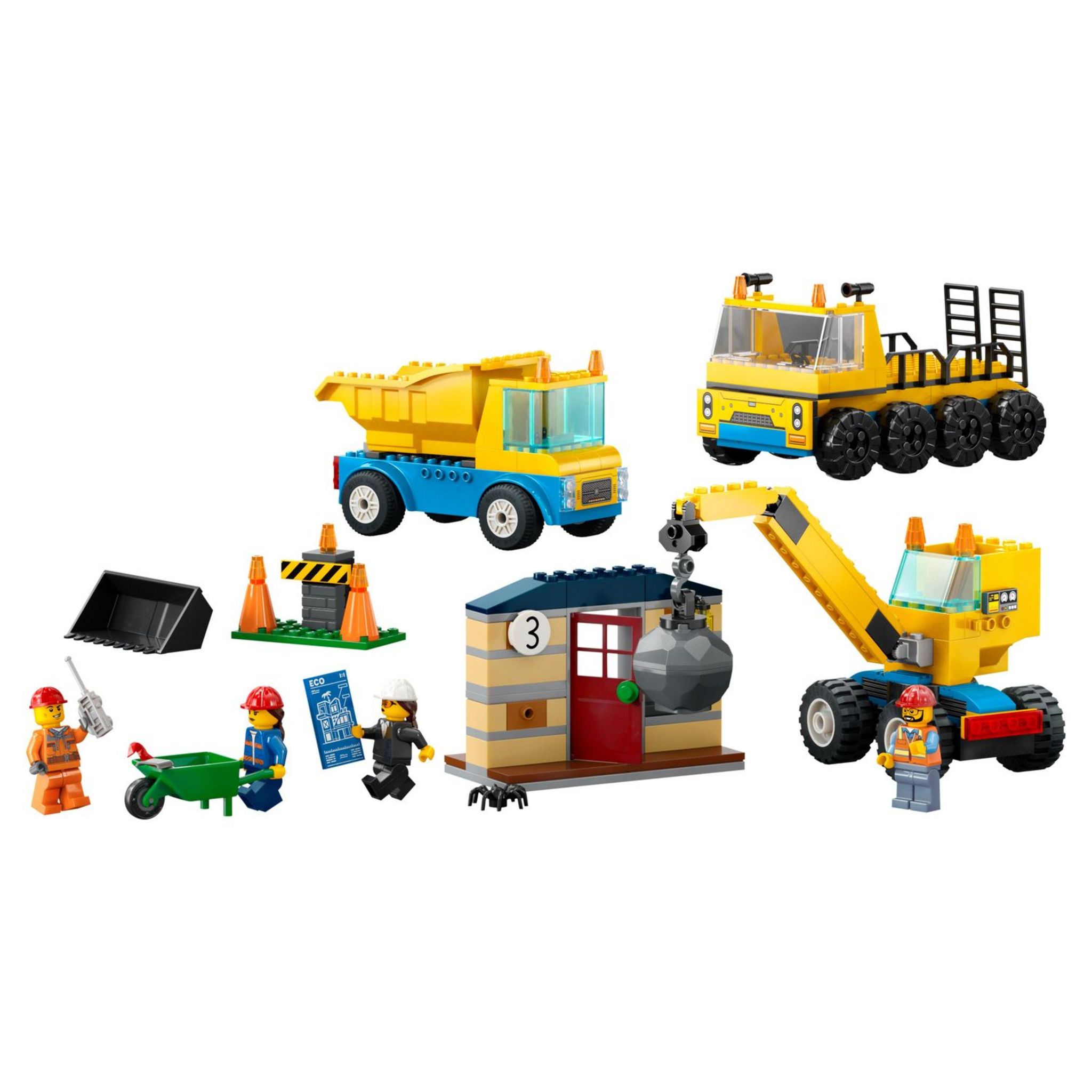 Voir la diapositive 8 : LEGO City 60391 - Les Camions de Chantier et la Grue à Boule de Démolition, Jouet de Construction avec Pelleteuse, Benne et Engin de Transport