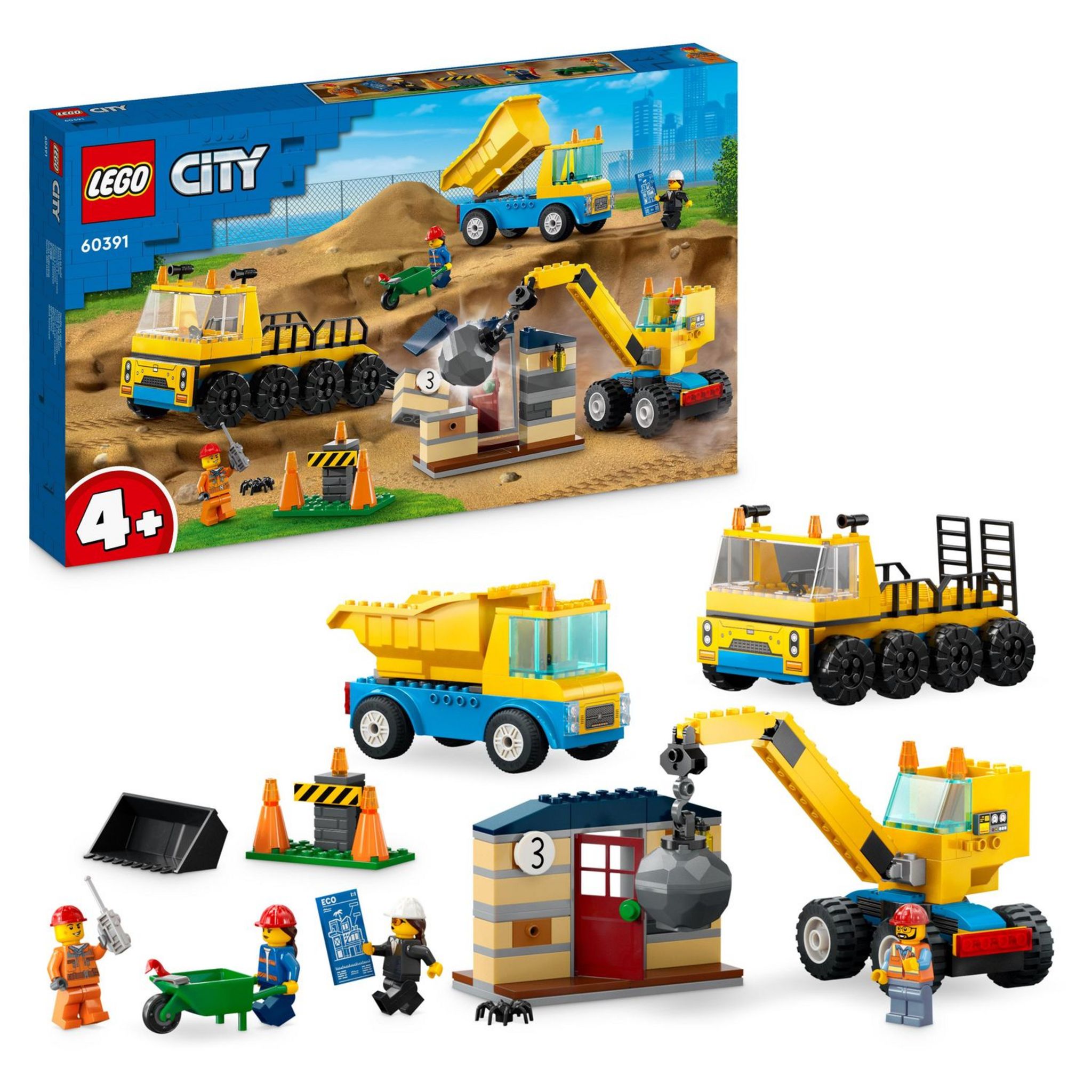 Voir la diapositive 9 : LEGO City 60391 - Les Camions de Chantier et la Grue à Boule de Démolition, Jouet de Construction avec Pelleteuse, Benne et Engin de Transport